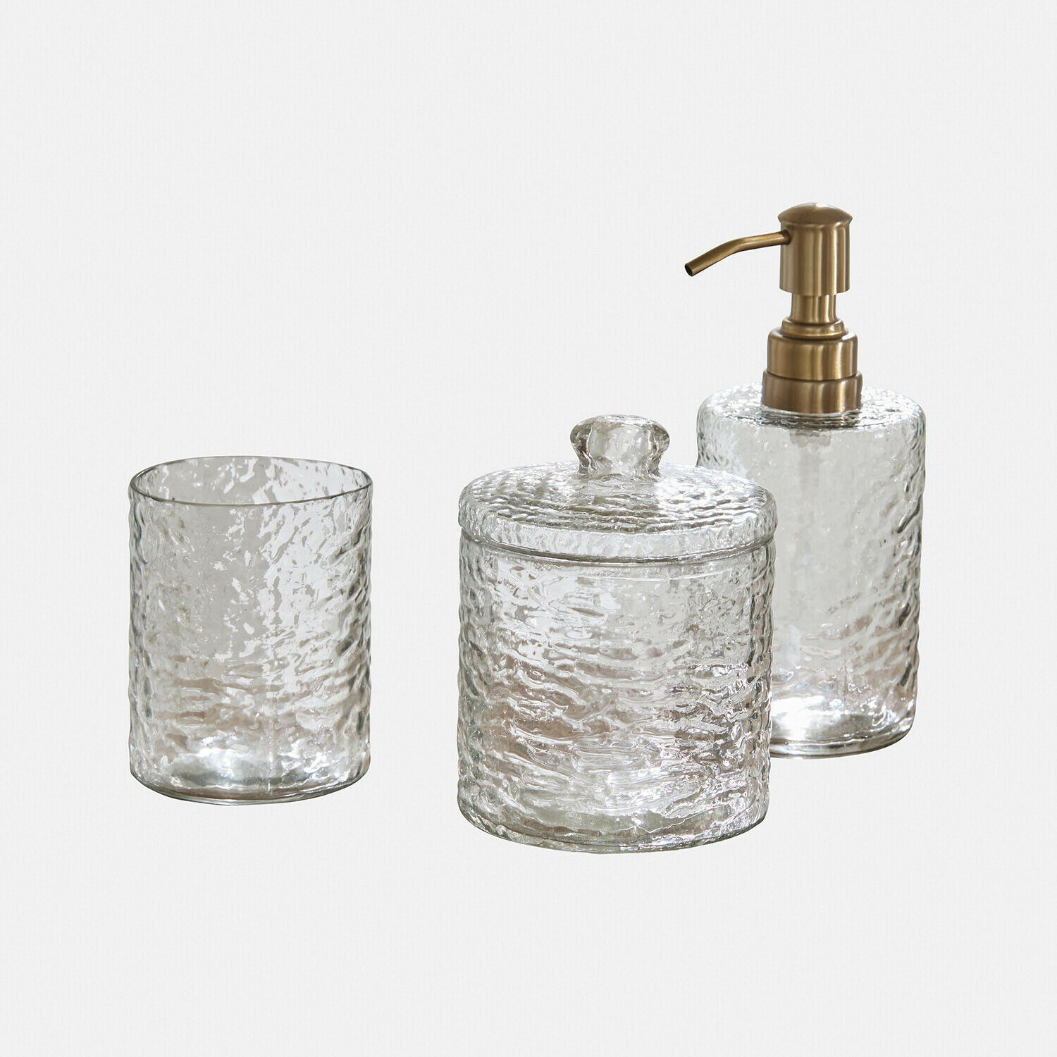 Set para el cuarto de baño Pont du Luxe Juego de baño de vidrio transparente con dispensador y frasco con tapa de superficie texturizada
