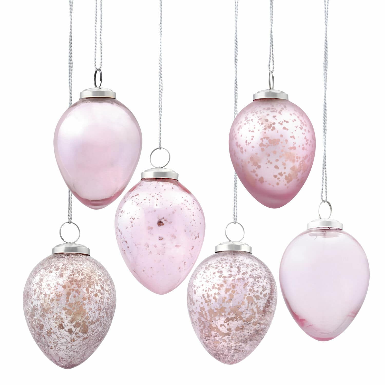 rosa Set de 6 huevos decorativos de vidrio rosa con colgantes, adorno de Pascua elegante
