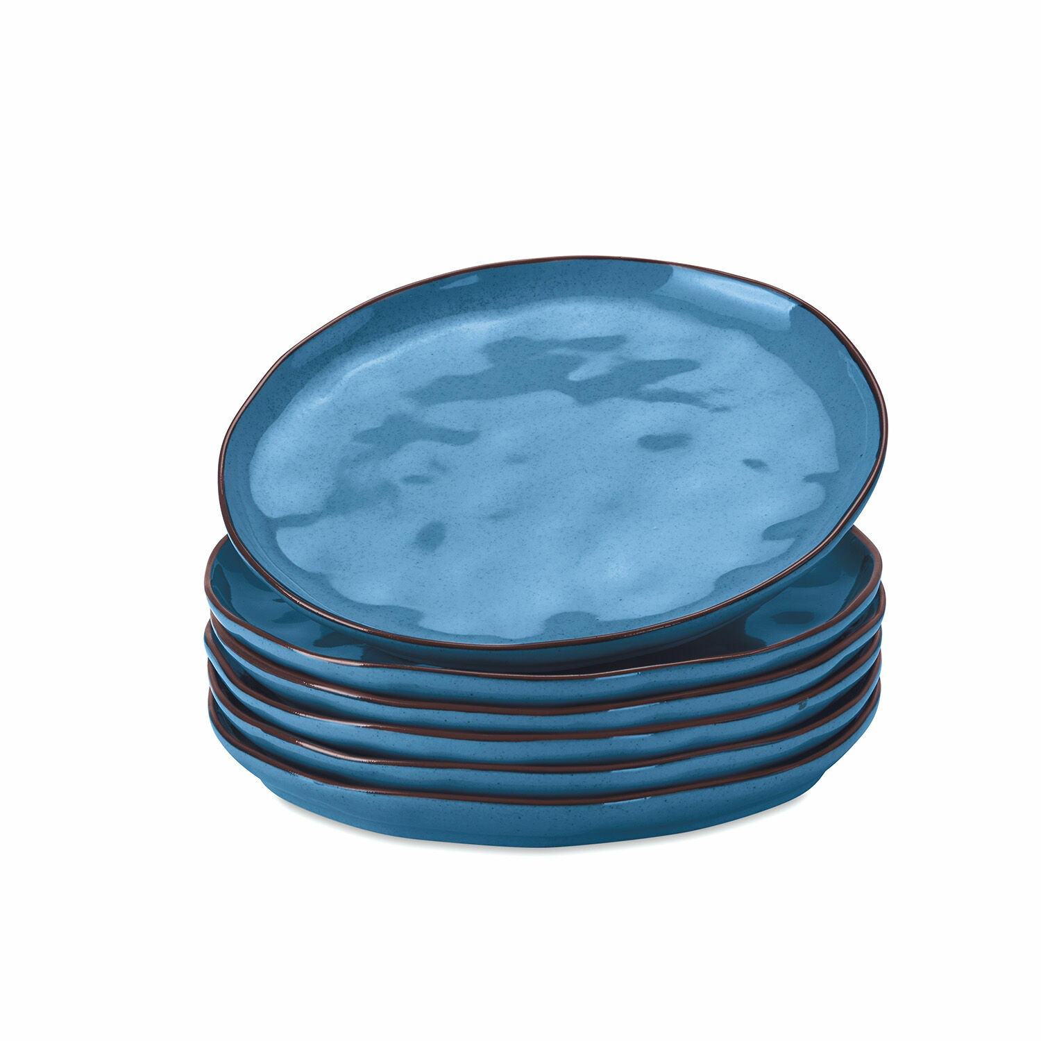 azul Set de 6 platos de postre Biarritz de cerámica azul, perfectos para servir dulces