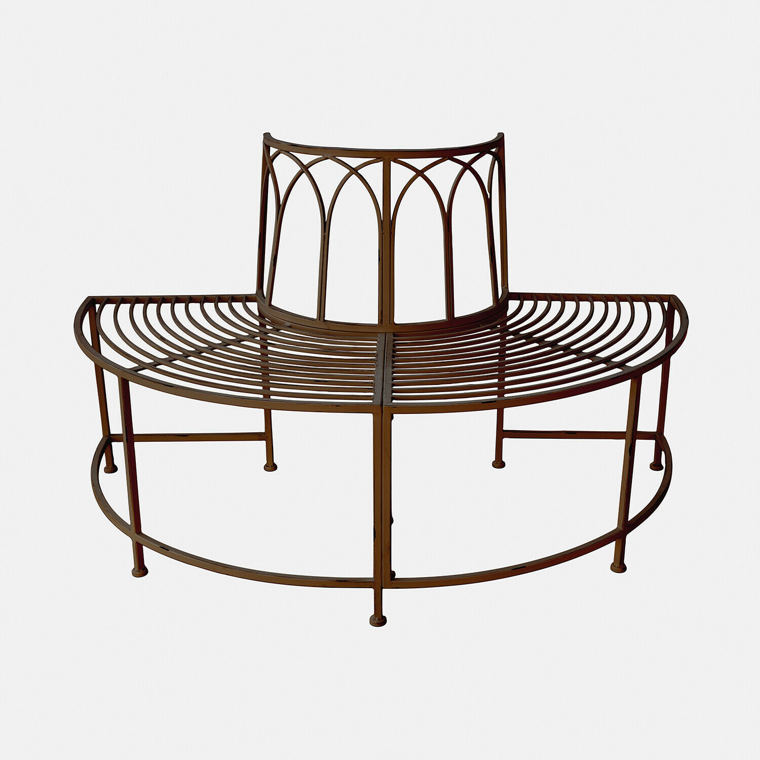 marrón envejecido Banco circular Sherburne de metal marrón con respaldo decorativo, ideal para jardín o parque