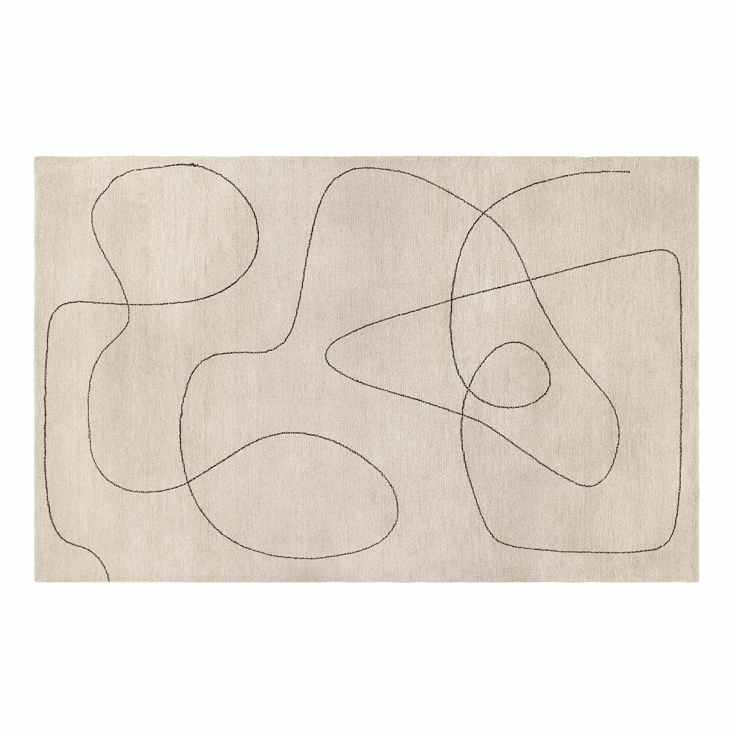 Alfombra beige con diseño abstracto negro, material suave, estilo moderno para sala de estar