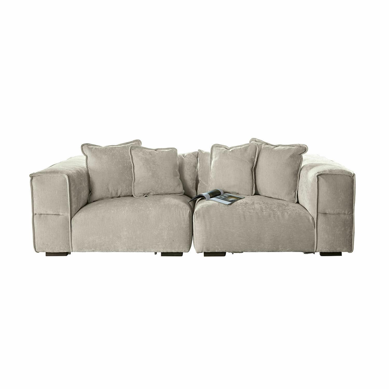 Sofá Monville crema de tela suave con cojines, mueble moderno para sala de estar