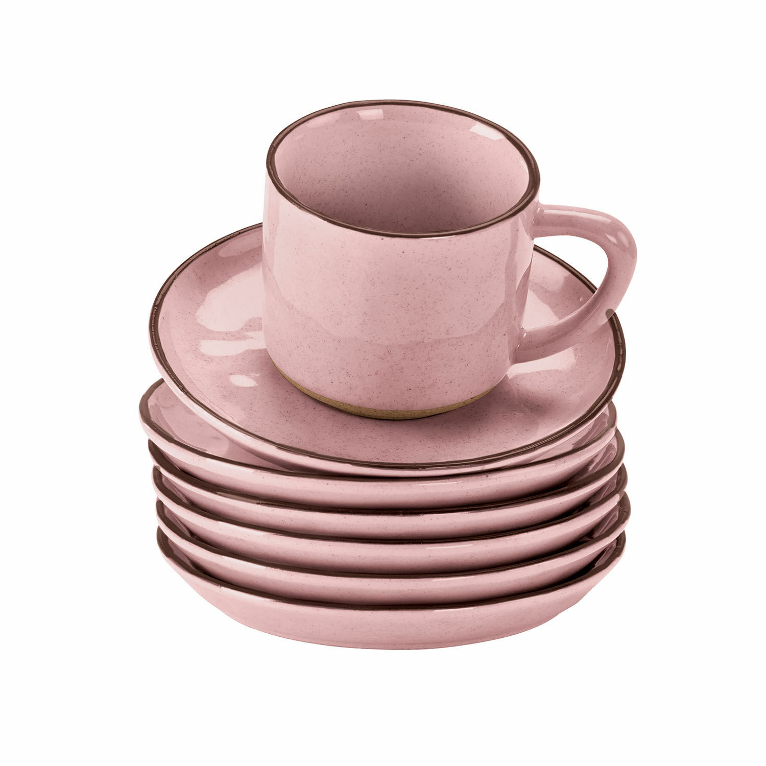 rosa Set de 6 tazas y platos de cerámica rosa, diseño elegante para café en casa