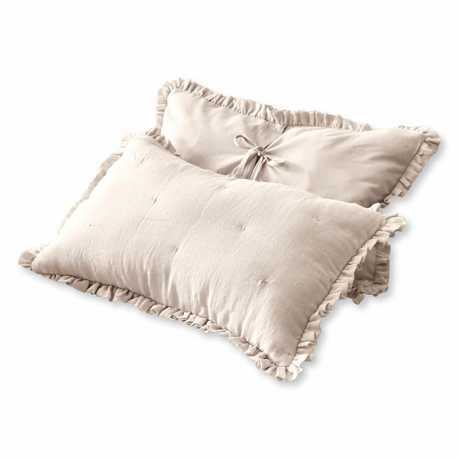 Set de 2 fundas de cojín Iriga Cojín decorativo beige de tela suave con volantes, ideal para salón y dormitorio