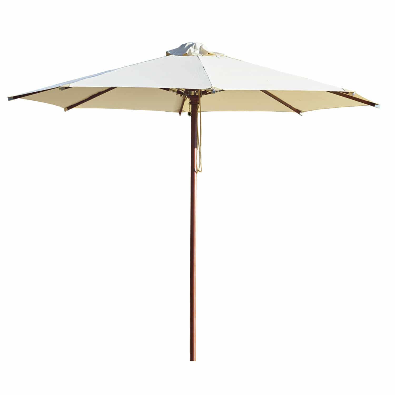 Sombrilla Brent Gran sombrilla de jardín con tela beige y estructura de madera para protección solar exterior
