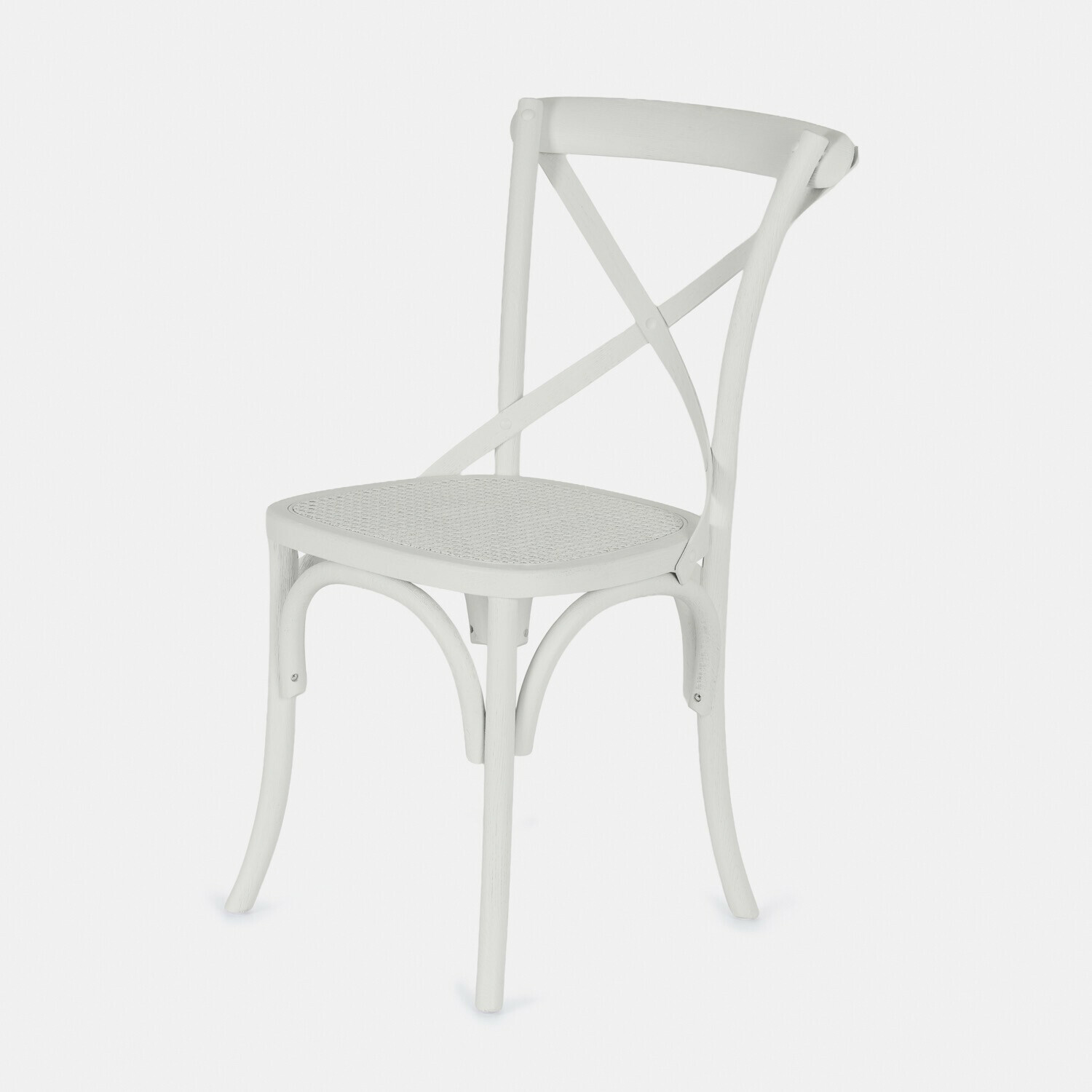 blanco envejecido Silla Kary blanca de madera con asiento trenzado, diseño clásico para comedor