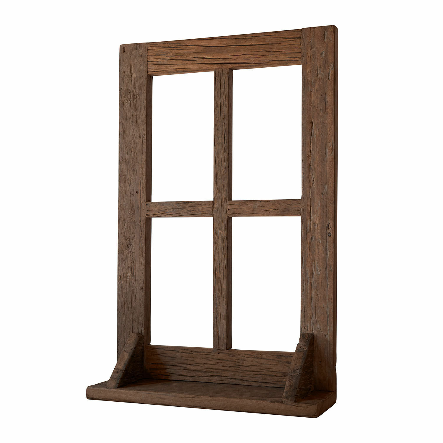 Ventana decorativa Rowenyl Marco rústico de madera marrón con estante, decoración vintage para interiores en madera natural