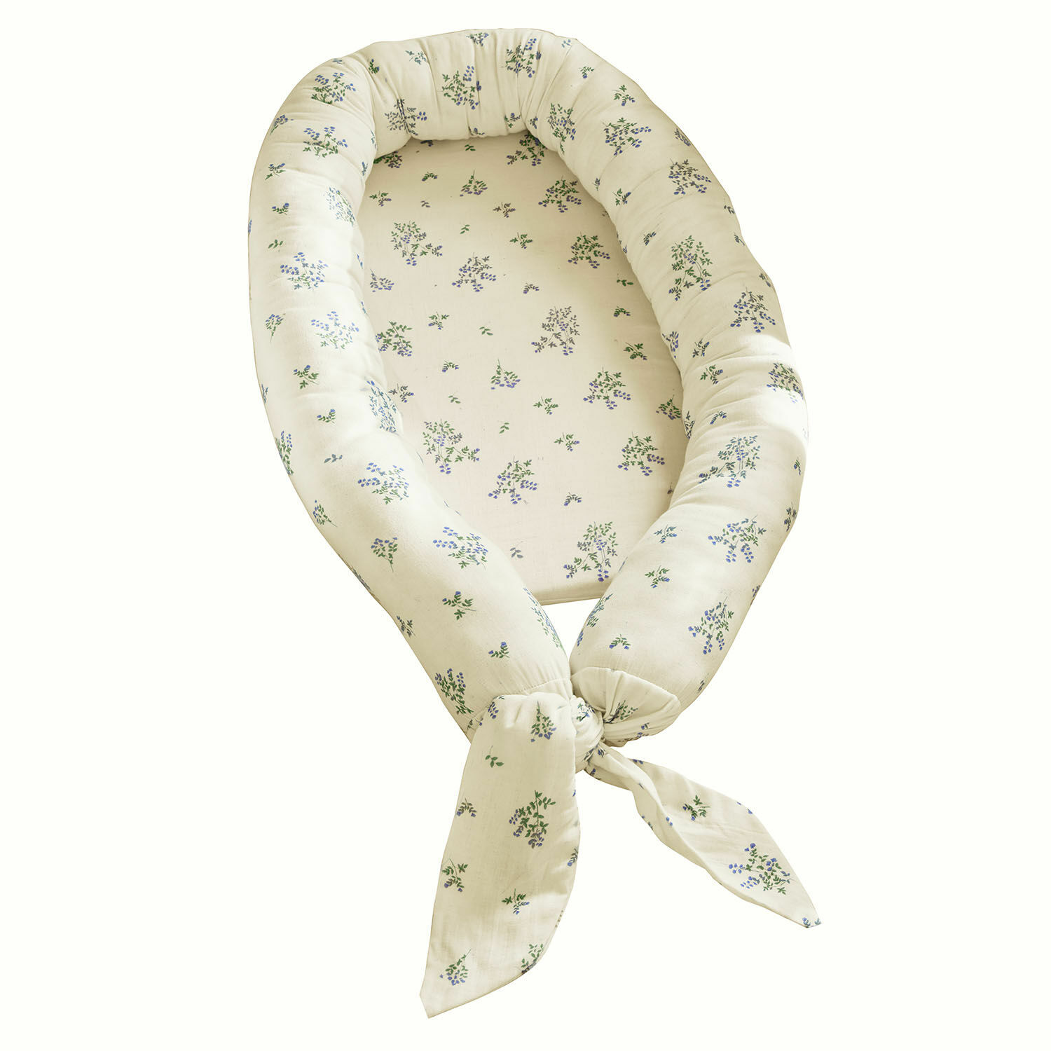 Nido de bebé Nymariel Nido para bebé de algodón crema con delicado estampado floral azul-verde, cuna cómoda para bebé