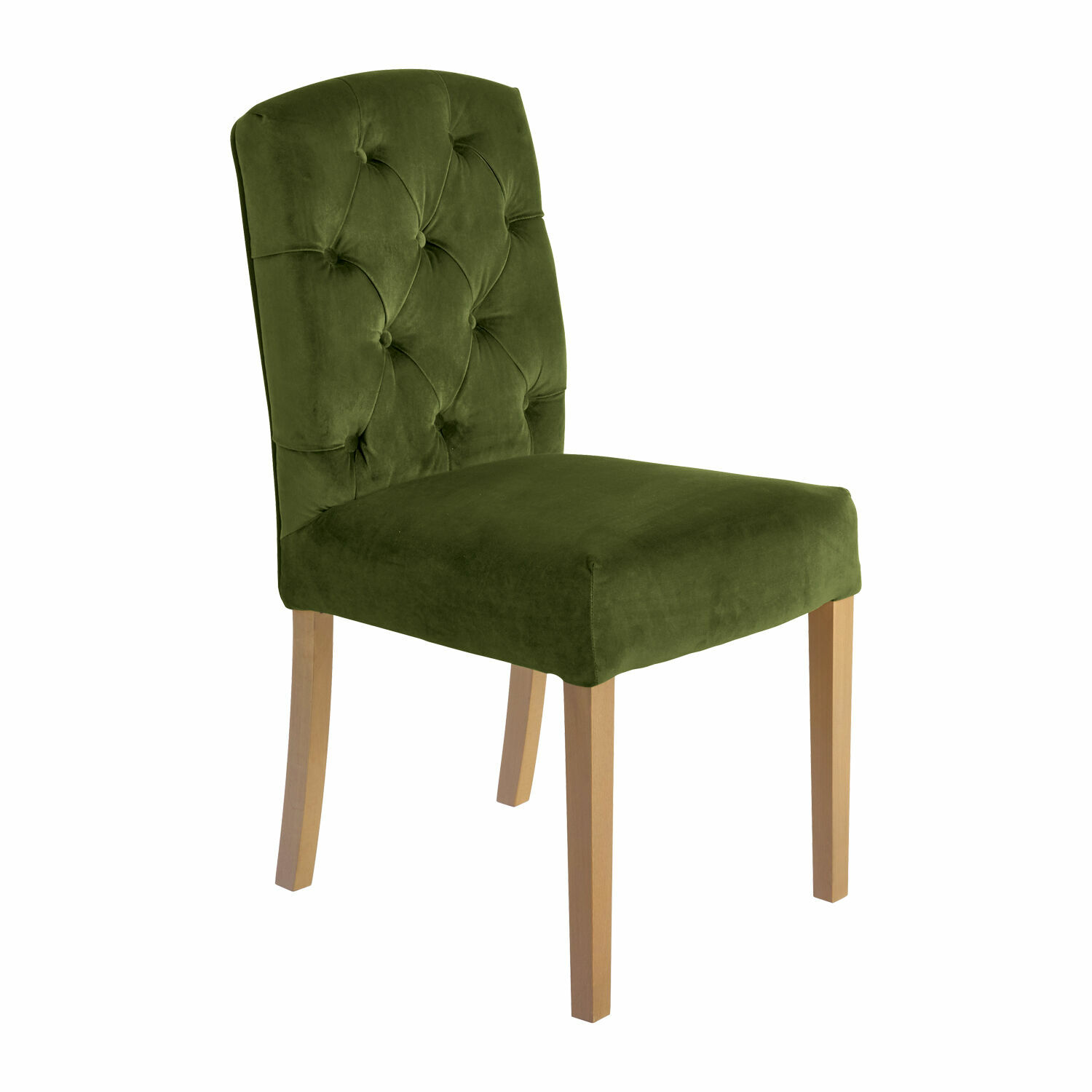 verde Silla Fulden verde tapizada con patas de madera, asiento cómodo para comedor