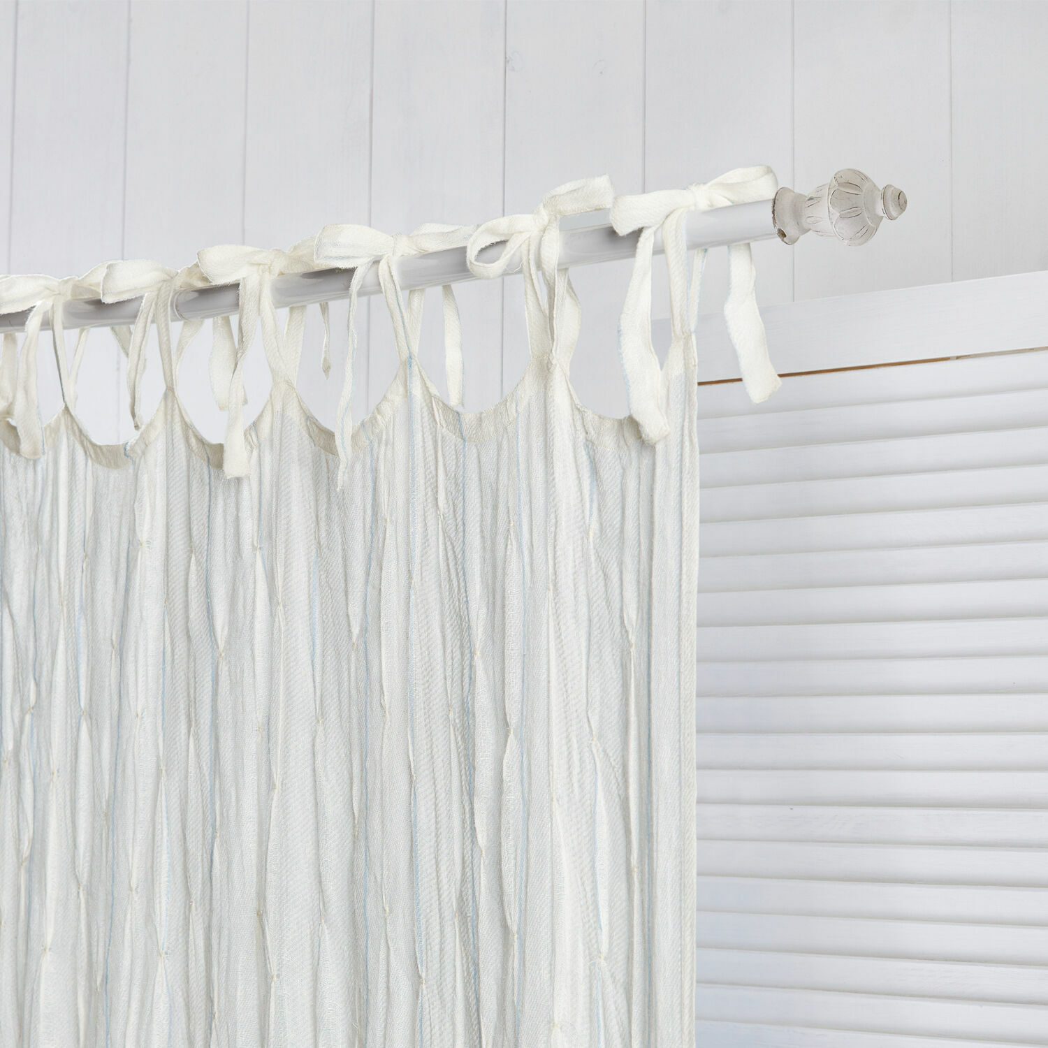 Barra de cortina Efersa Cortina blanca de algodón con lazos atados en barra, decoración elegante para ventana