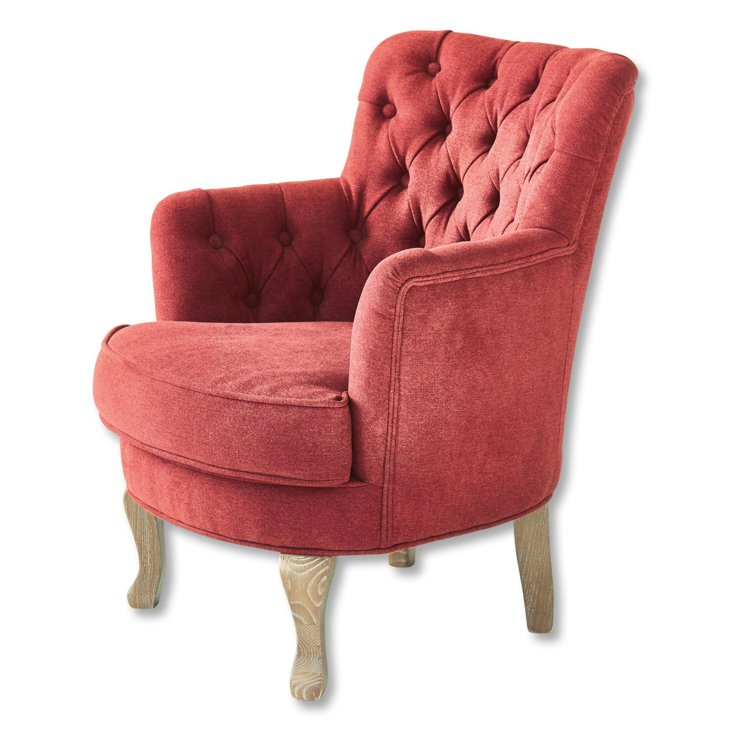 Sillón Calgary Sillón tapizado rojo con patas de madera, cómodo mueble para sala