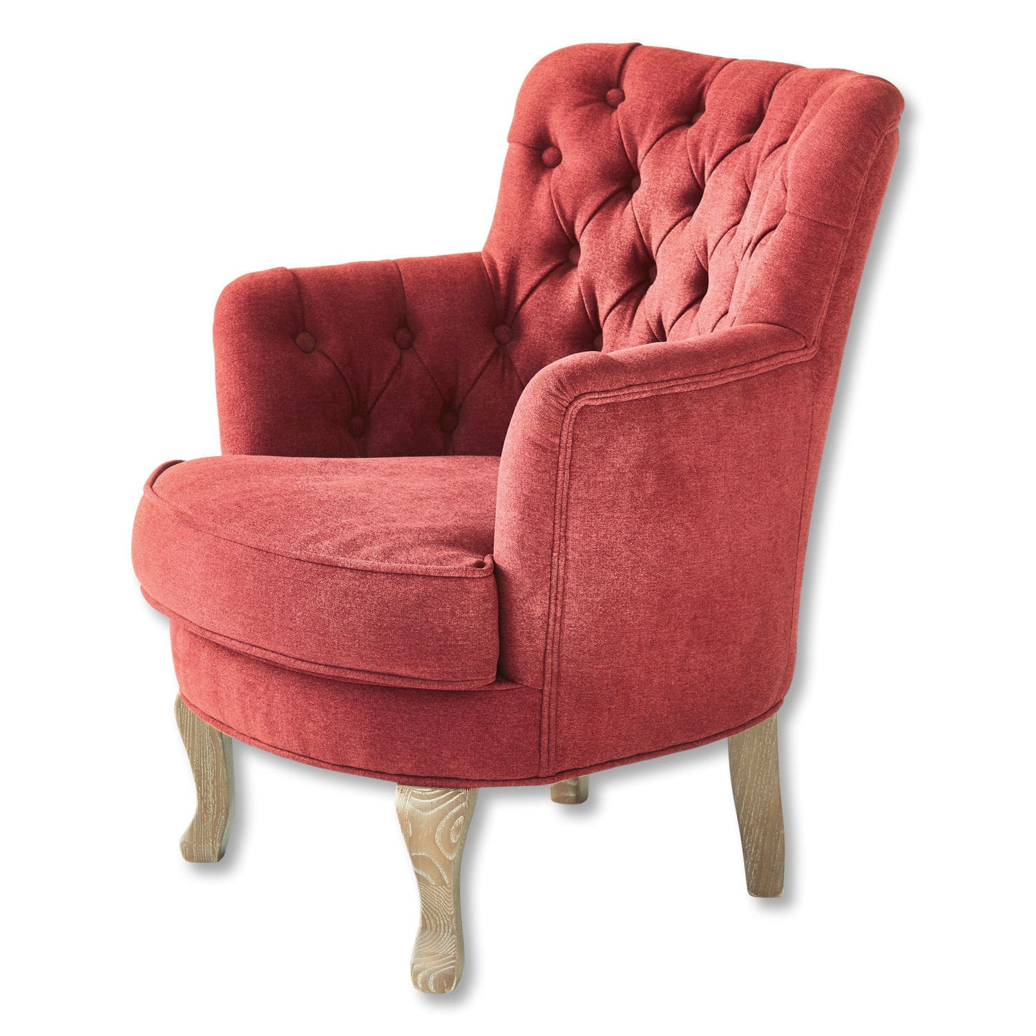 Sillón Calgary Sillón tapizado rojo con patas de madera, cómodo mueble para sala