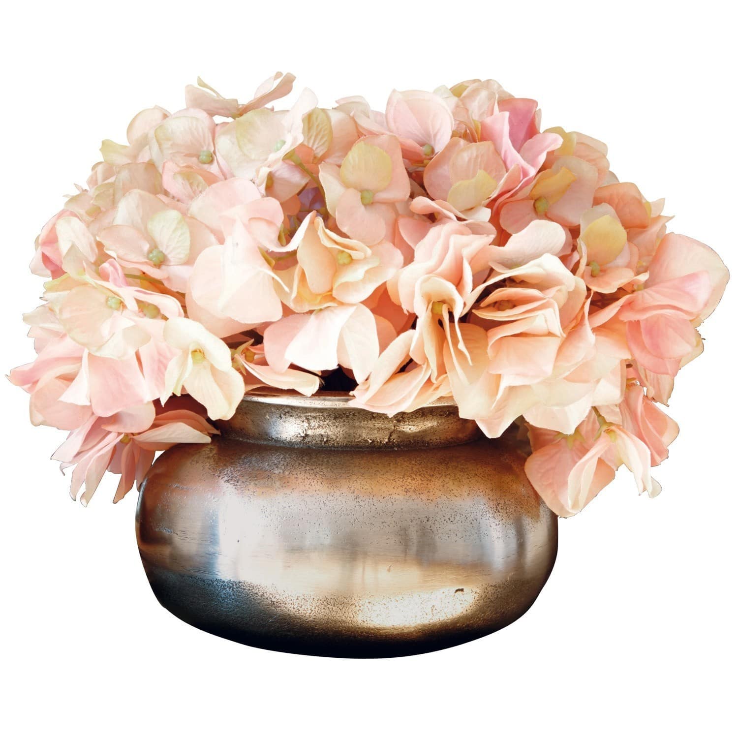 Jarrón Hadrien Jarrón decorativo de cobre con flores de hortensia rosas para decoración interior