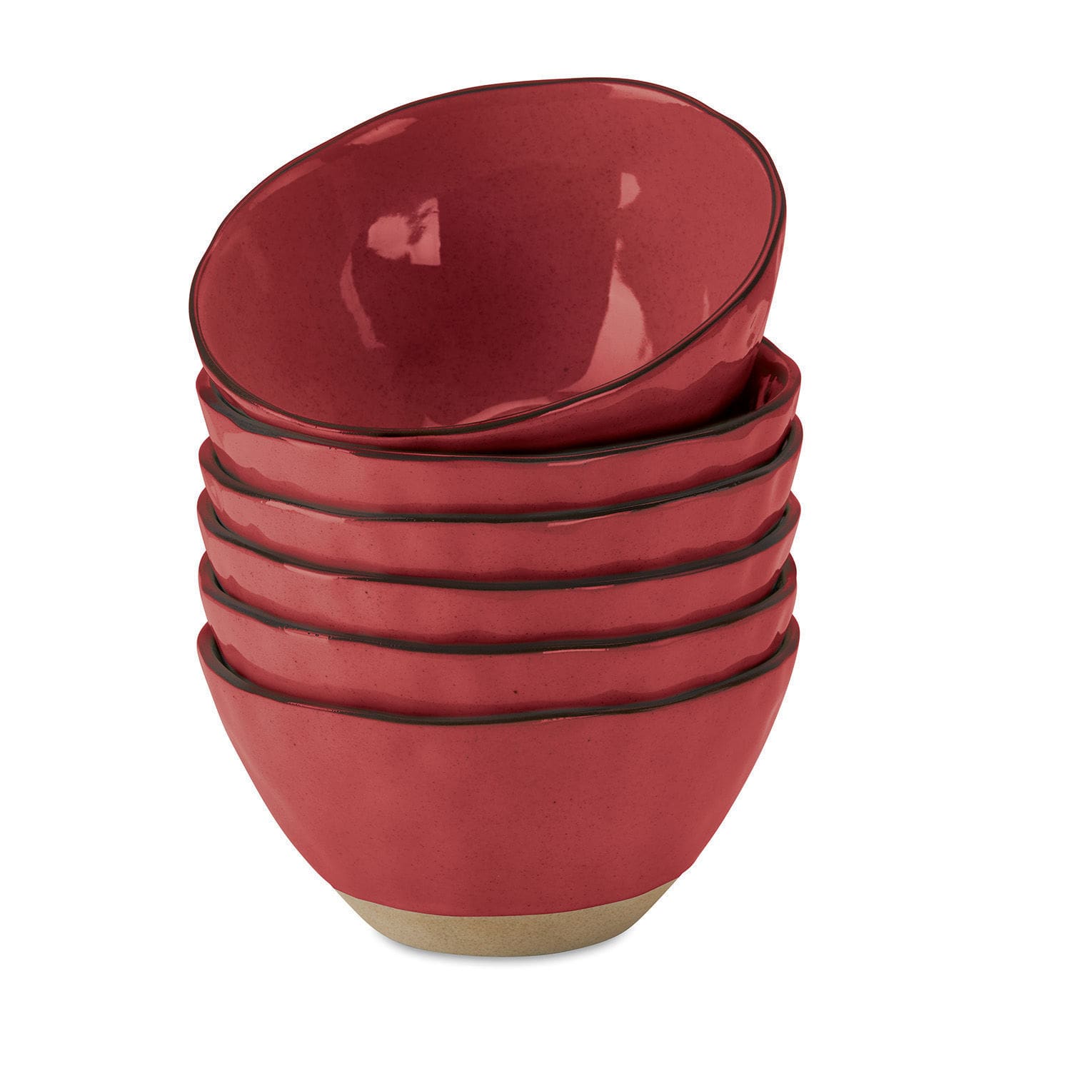 Set de 6 boles Biarré Juego de cuencos de cerámica rojos con base beige, ideal para cocina y servir alimentos