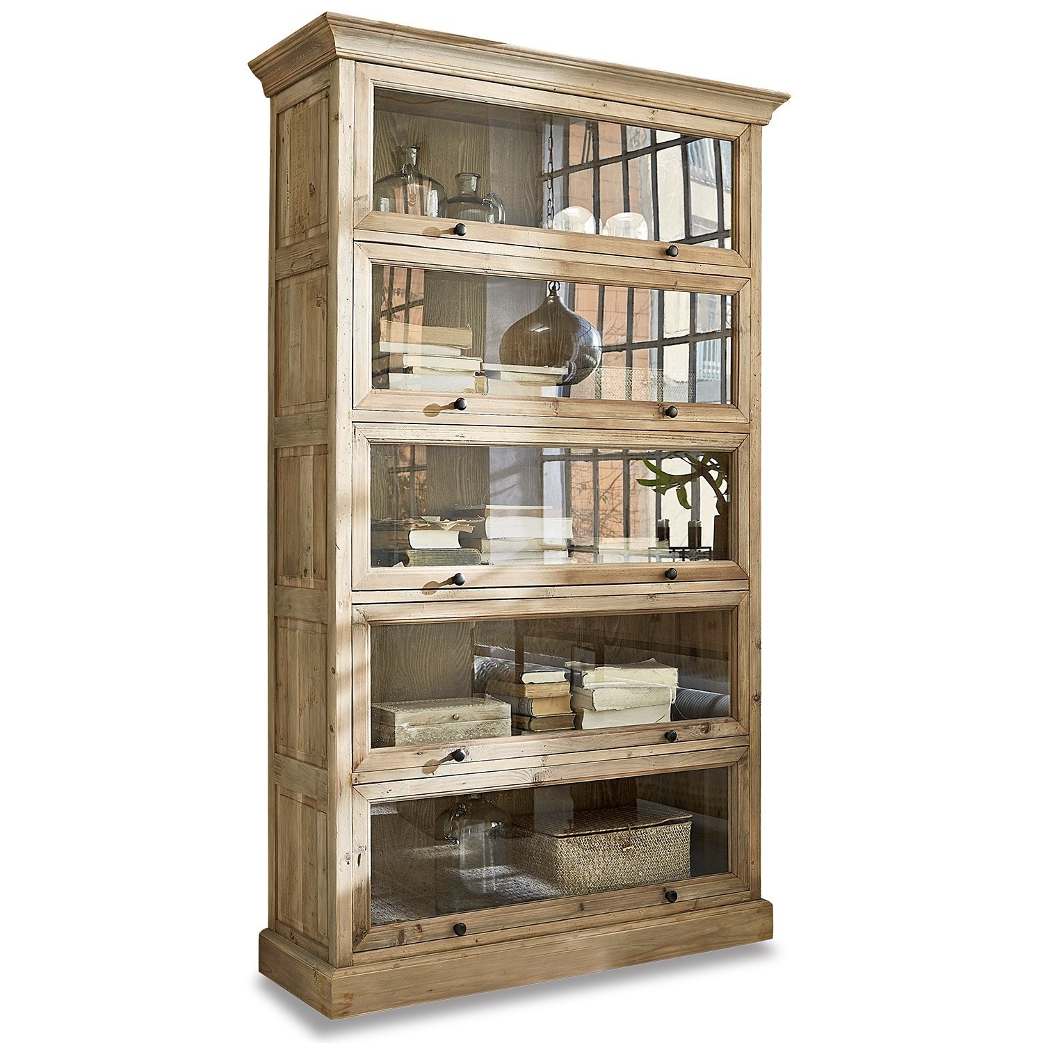 marrón envejecido Armario Stourbridge de madera marrón antiguo con puertas de vidrio y estantes para libros