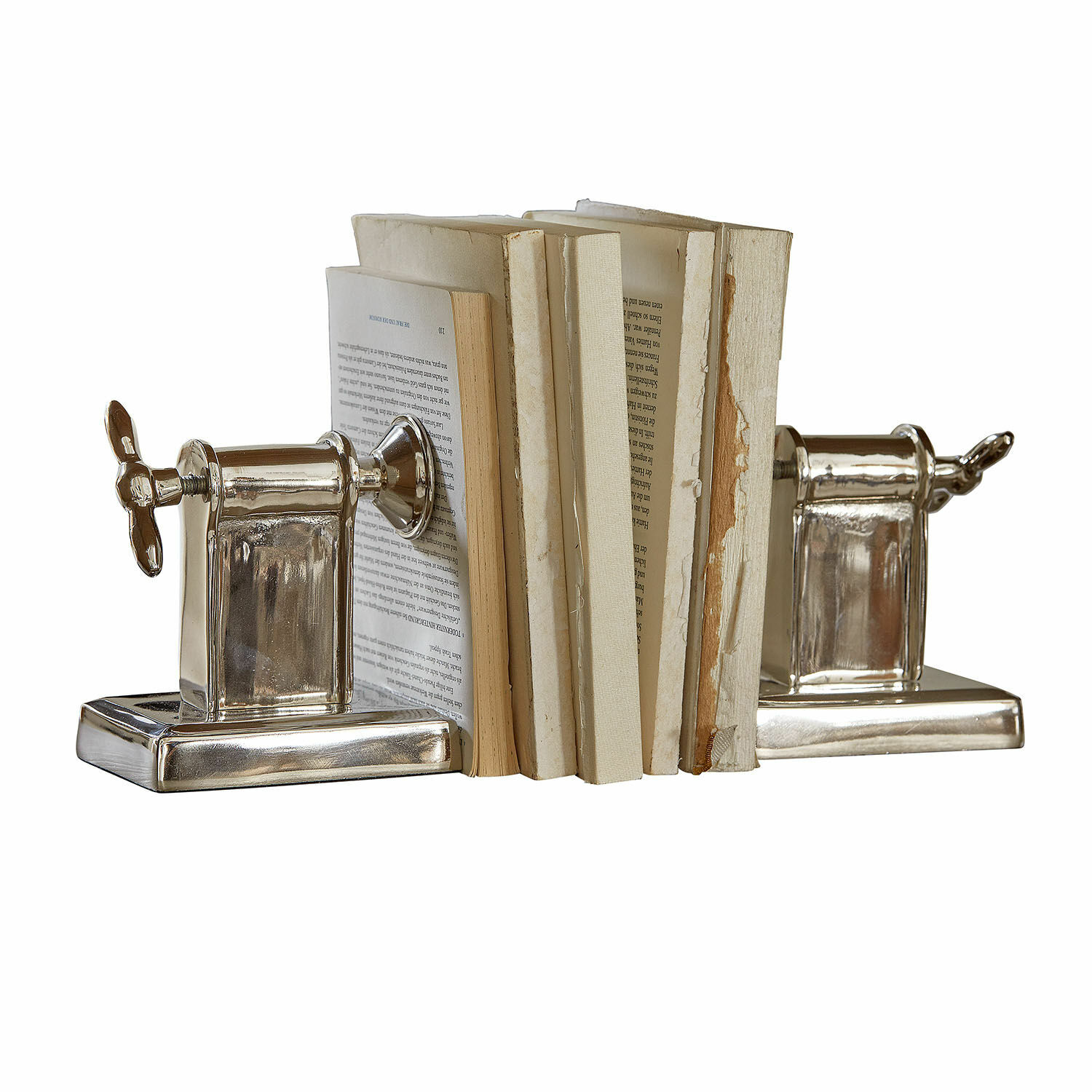 Set de 2 sujetalibros Iskora Sujetalibros metálicos plateados con forma de máquina de pasta para escritorio o estantería