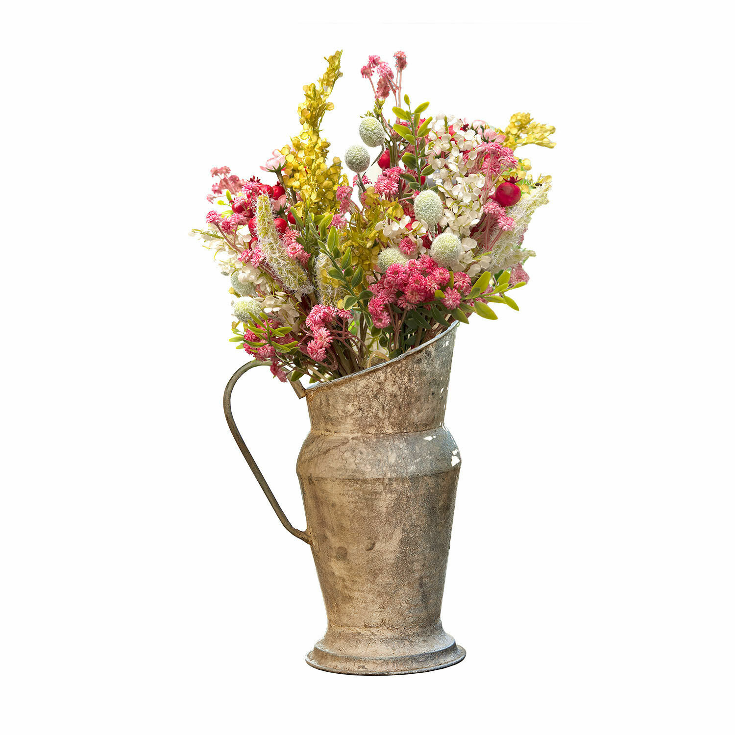 Set de 2 ramos de flores decorativos Selivane Jarra metálica rústica con flores secas de colores para decoración interior