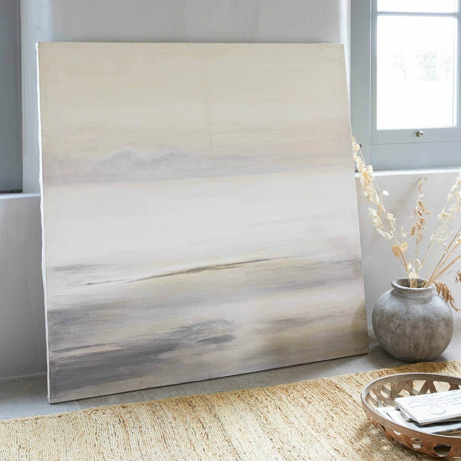 Cuadro La Calera Cuadro decorativo en tonos beige y gris sobre lienzo, decoración moderna para interiores