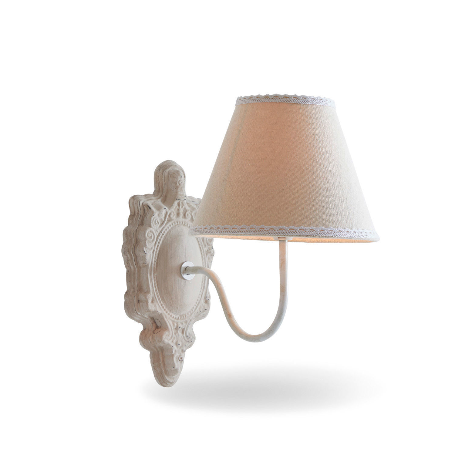 Lámpara de pared Ascoux Aplique de pared blanco con pantalla de tela y base de madera decorativa, estilo vintage