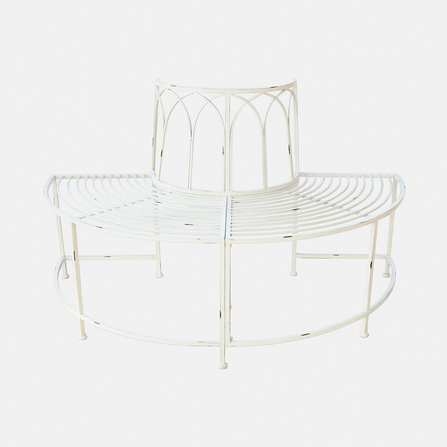 blanco envejecido Banco Sherburne de metal en color blanco antiguo, ideal para jardín o terraza