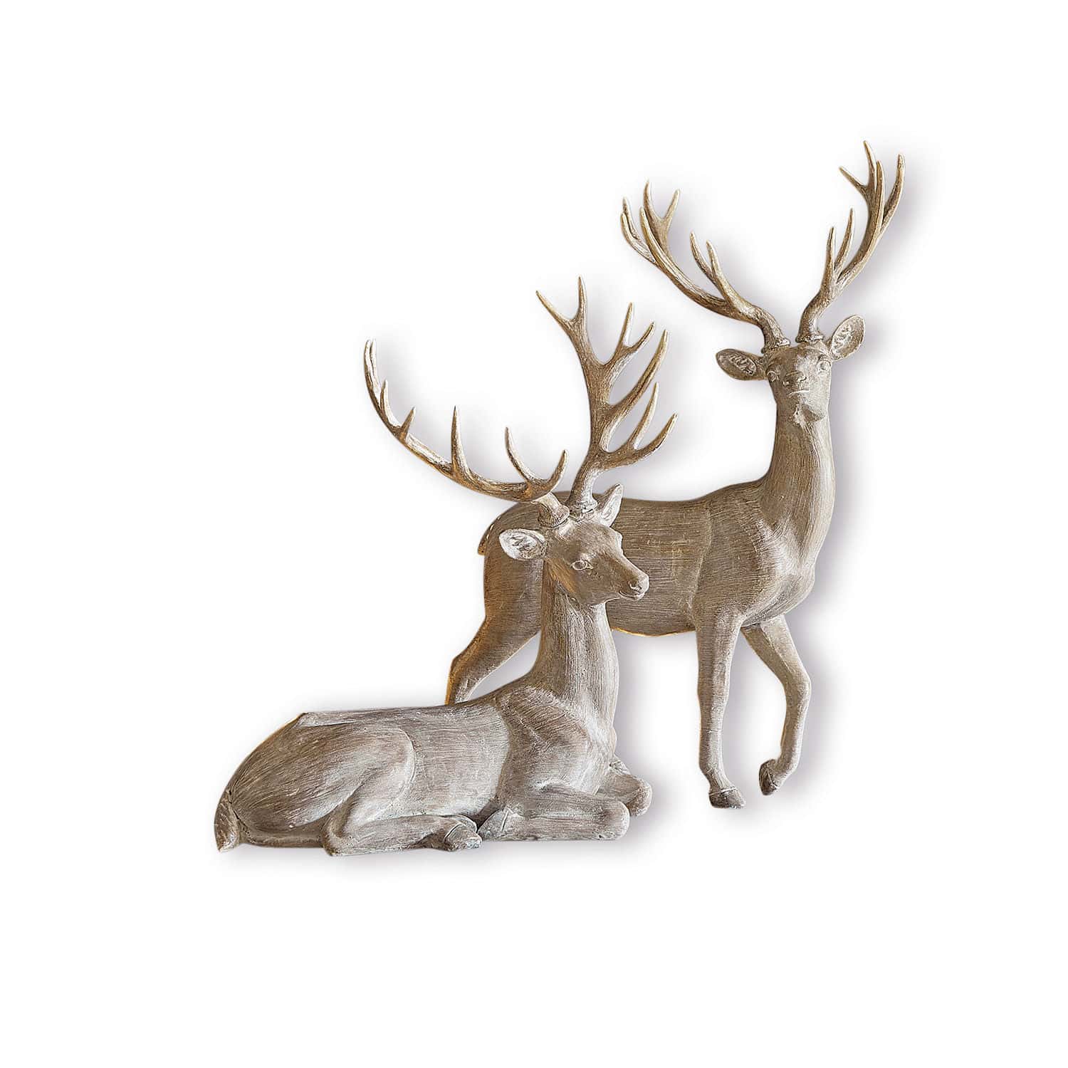 Set de 2 ciervos Barima Figuras decorativas de dos ciervos de madera en color natural para decoración interior y estacional