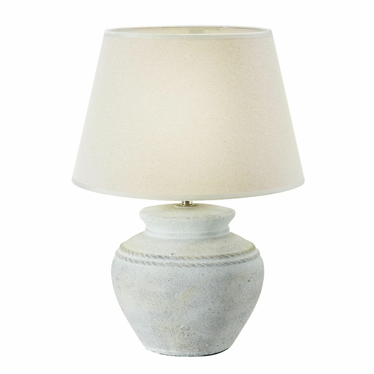 blanco envejecido Lámpara de mesa Cleveland de cerámica blanca con pantalla crema, luz decorativa para salón