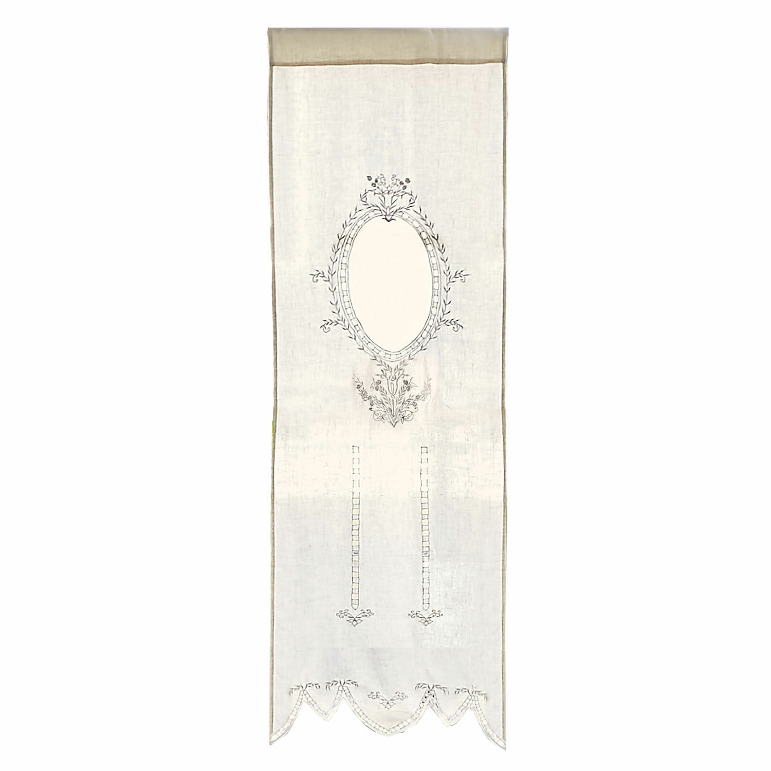 Cortina Loiret Panel decorativo de lino beige con diseño oval bordado y borde decorativo para interiores