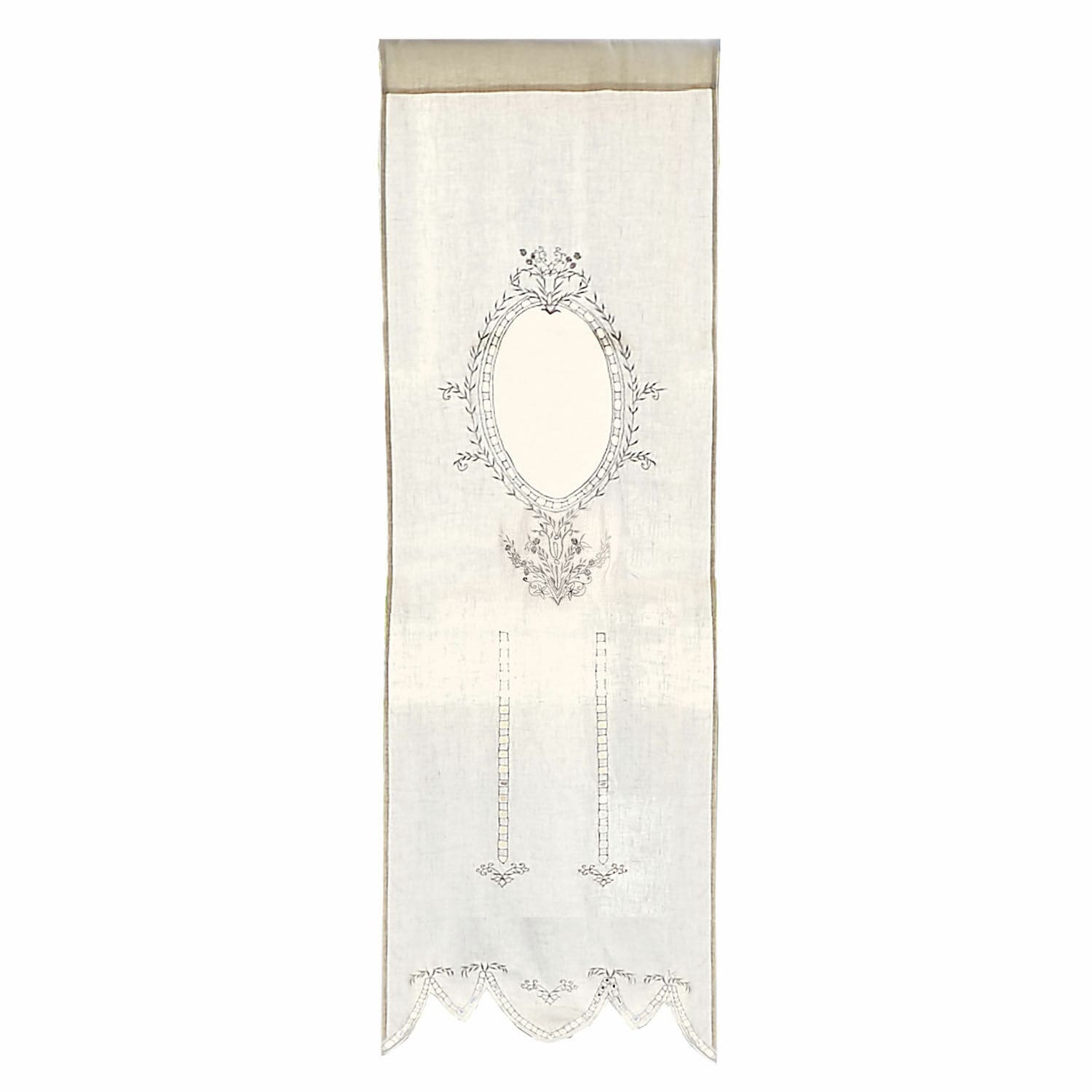 Cortina Loiret Panel decorativo de lino beige con diseño oval bordado y borde decorativo para interiores