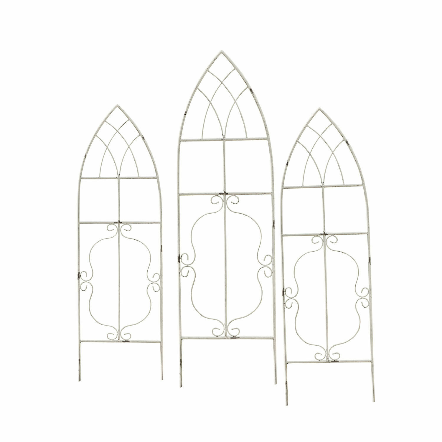 Set de 3 enrejados Halexin Conjunto de tres celosías de jardín de metal blanco con diseño decorativo y forma arqueada