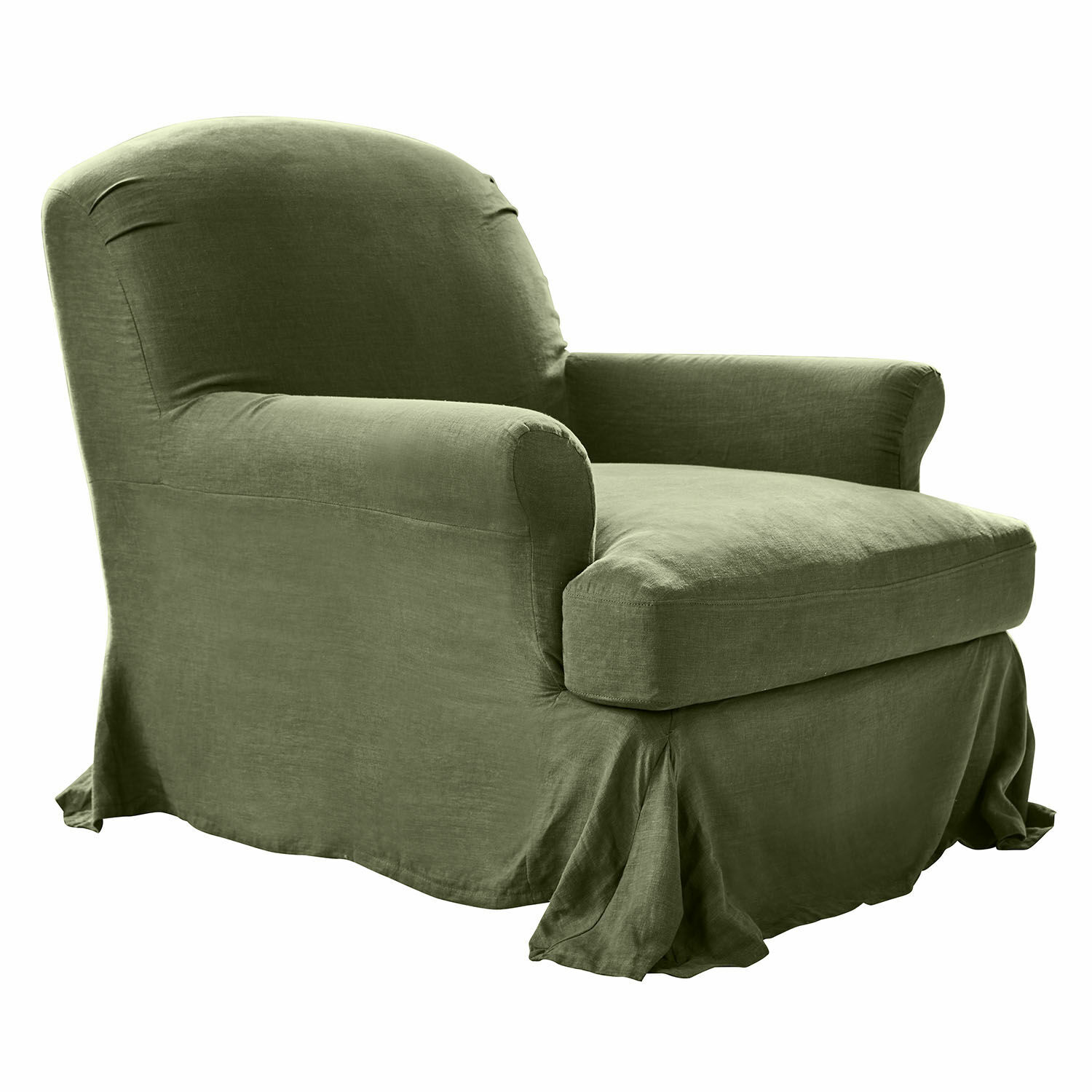 Sillón Vionnique verde de tela de lino, mueble cómodo para salón con estilo clásico