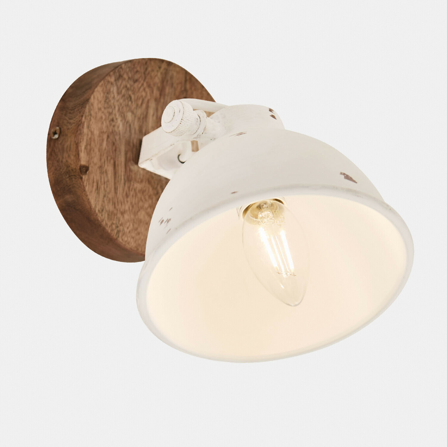 blanco envejecido/marrón Aplique de pared Ball de madera y metal en color blanco antiguo, lámpara decorativa para interiores