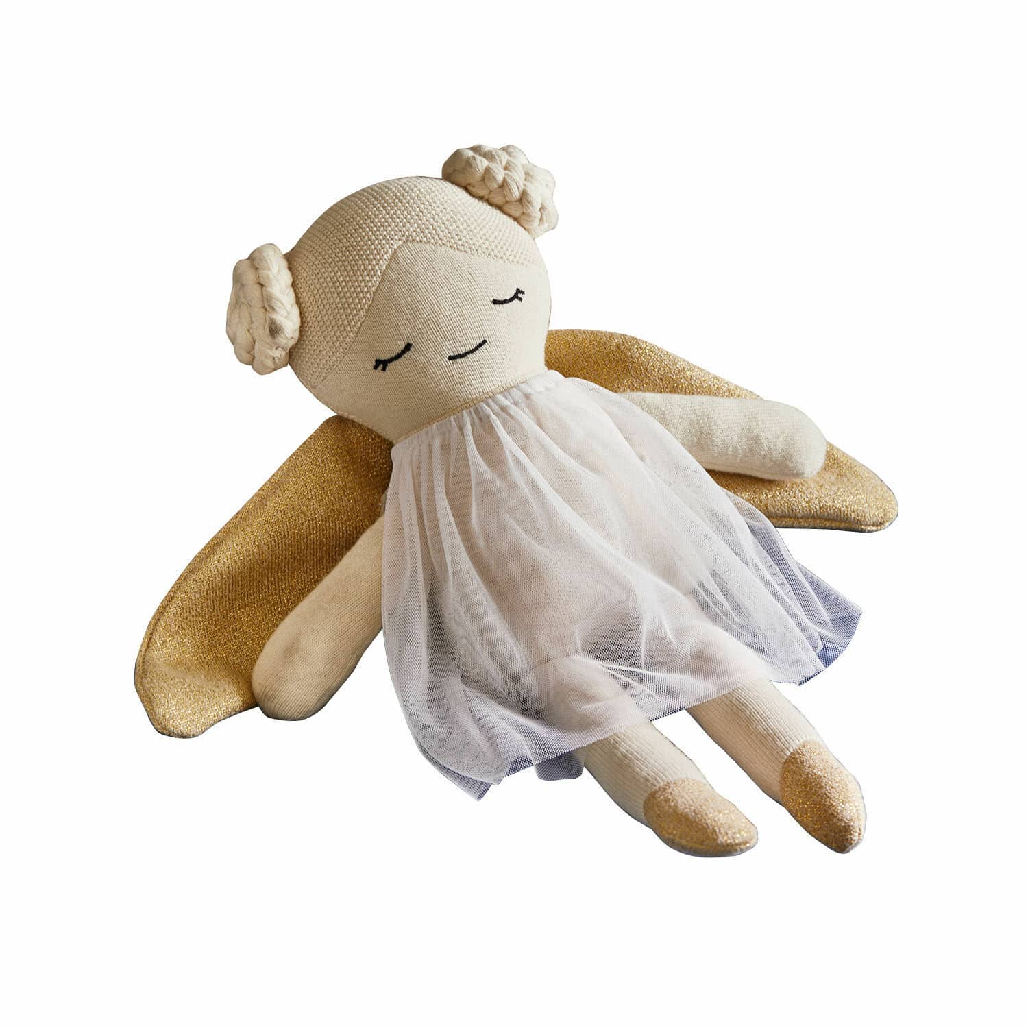 Muñeca de trapo Valonna Muñeca ángel de algodón beige con alas doradas y vestido de tul para decoración infantil