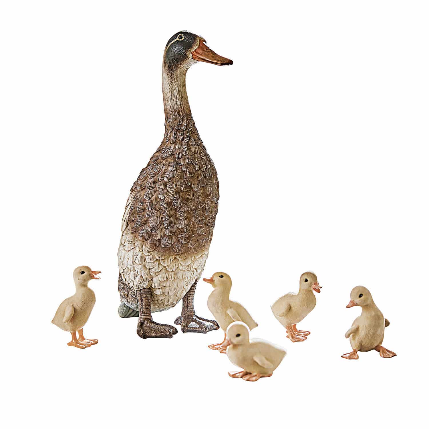 Set de 6 pato con polluelos Levevre Figura decorativa de pato con cinco patitos en tonos marrones y crema naturales para jardín