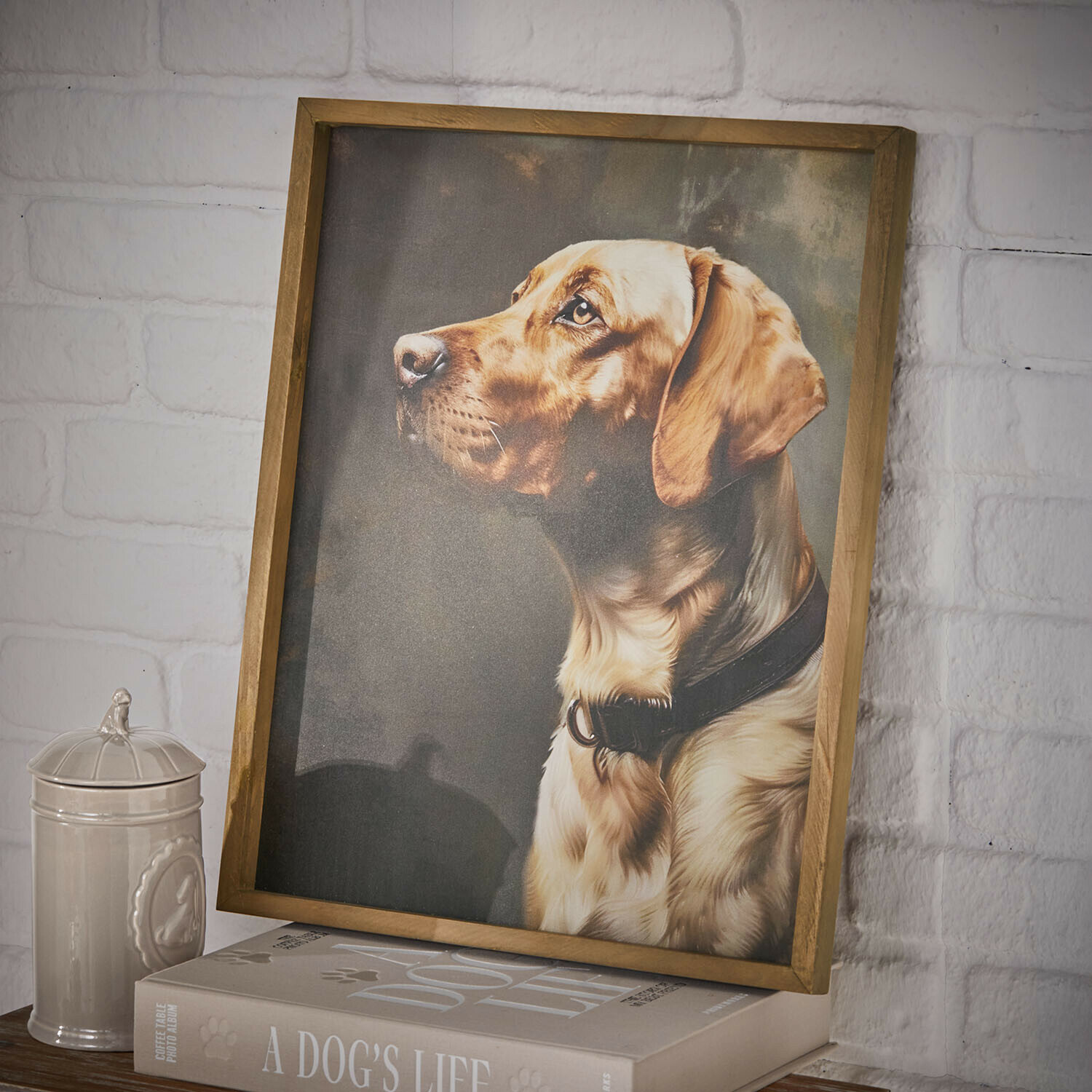 Cuadro Purrana Cuadro de perro en marco de madera sobre libro A Dog's Life, decoración de pared con motivo animal para salón