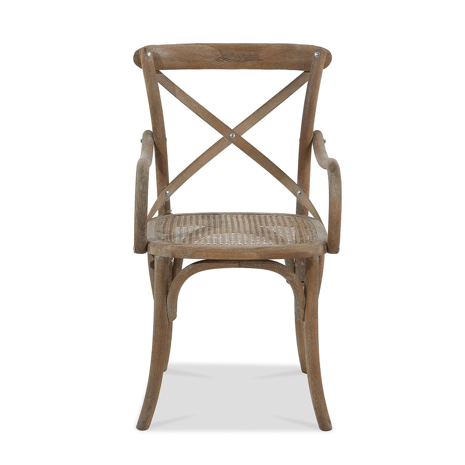 Silla Terrebonne de madera marrón antigua con asiento de mimbre trenzado y reposabrazos