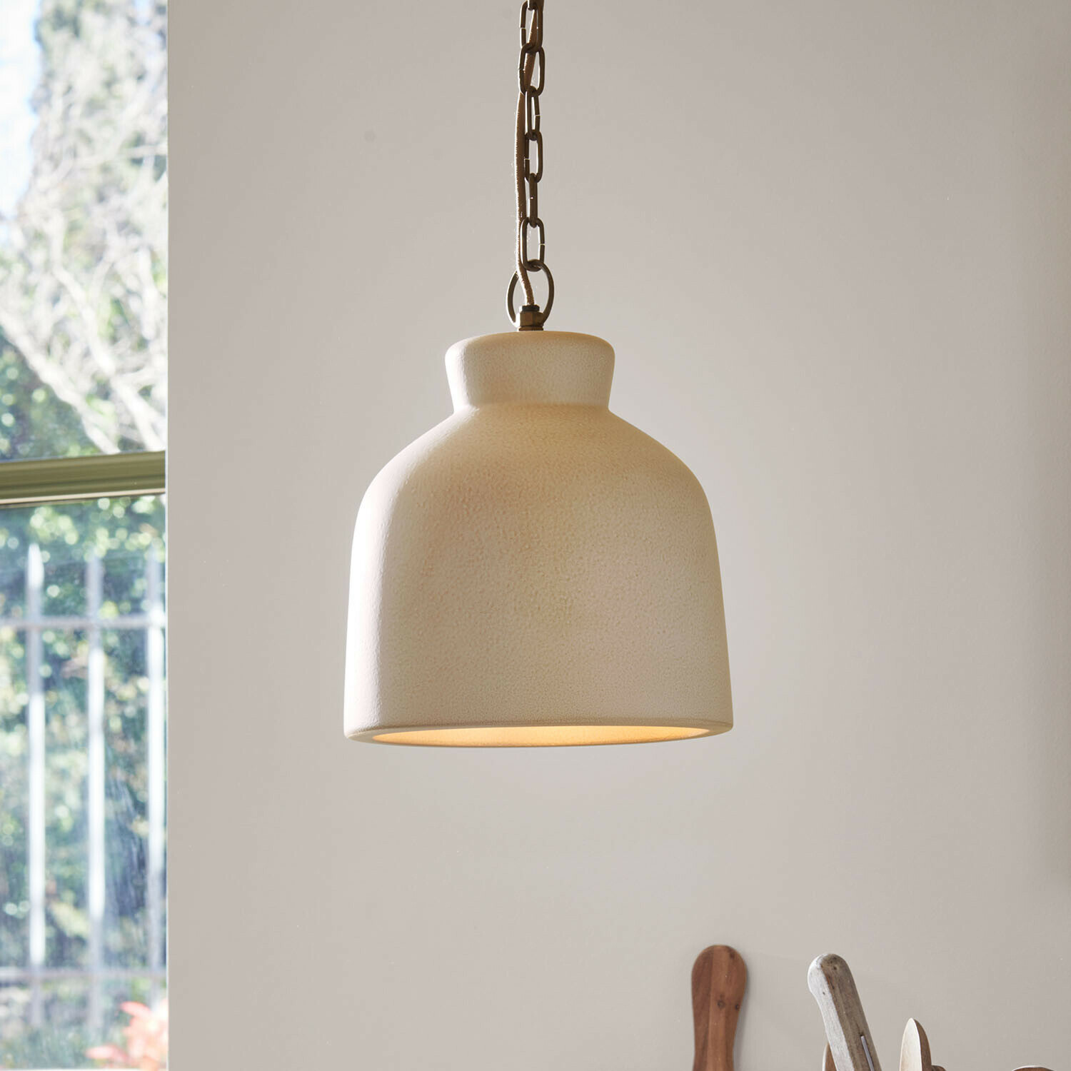 Lámpara colgante Hélomiane Lámpara colgante de cerámica color crema con cadena, iluminación moderna para interiores