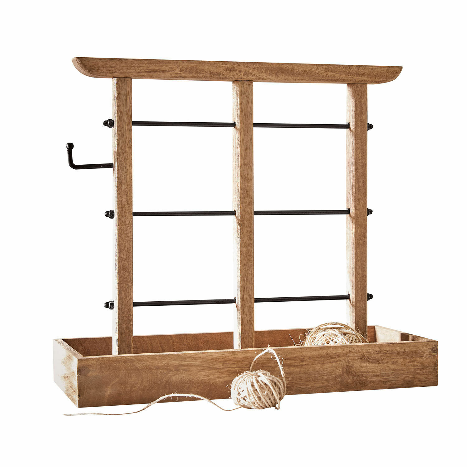 Organizador Katrineholm Soporte para joyas de madera natural con barras metálicas y gancho para organizar accesorios