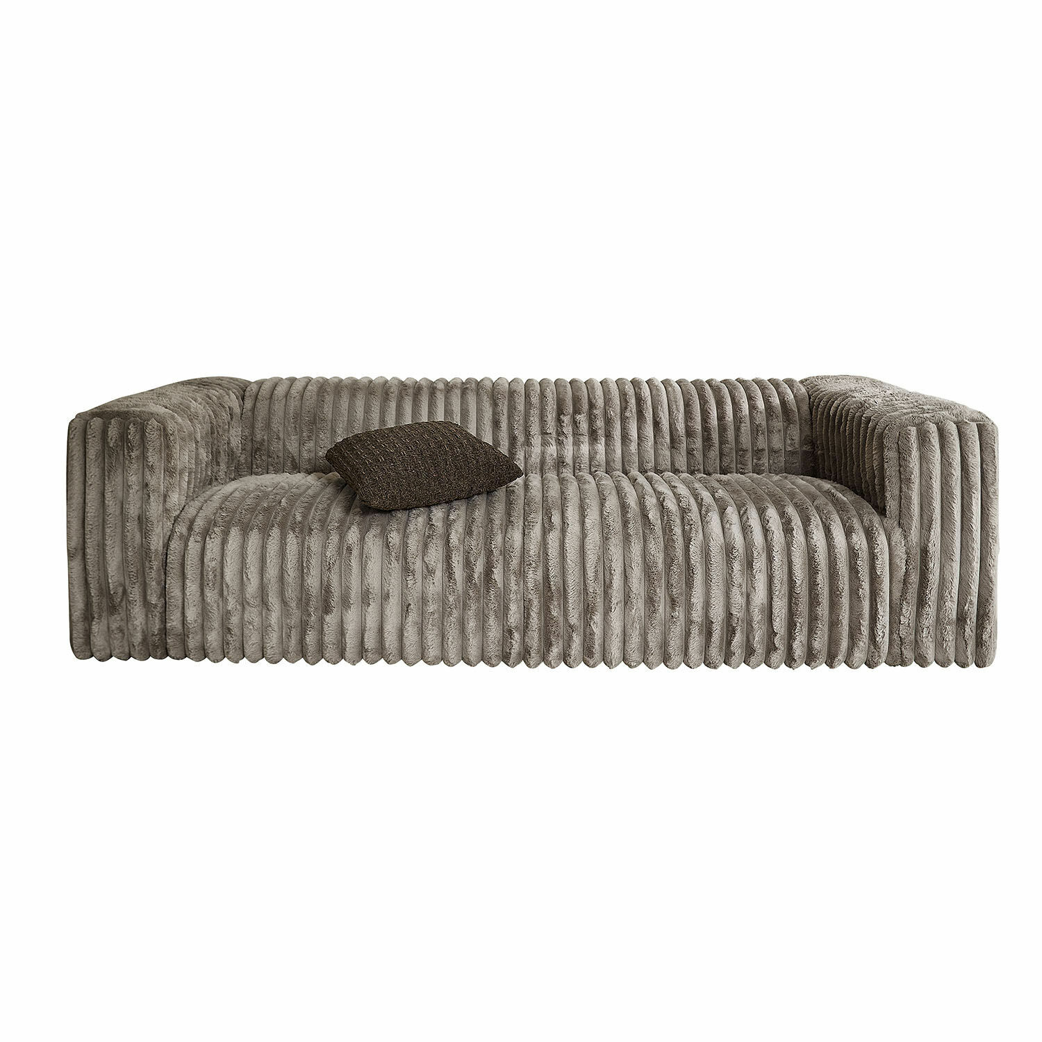 Sofá Roucemont Sofá gris de felpa suave con costuras verticales y cojín decorativo oscuro