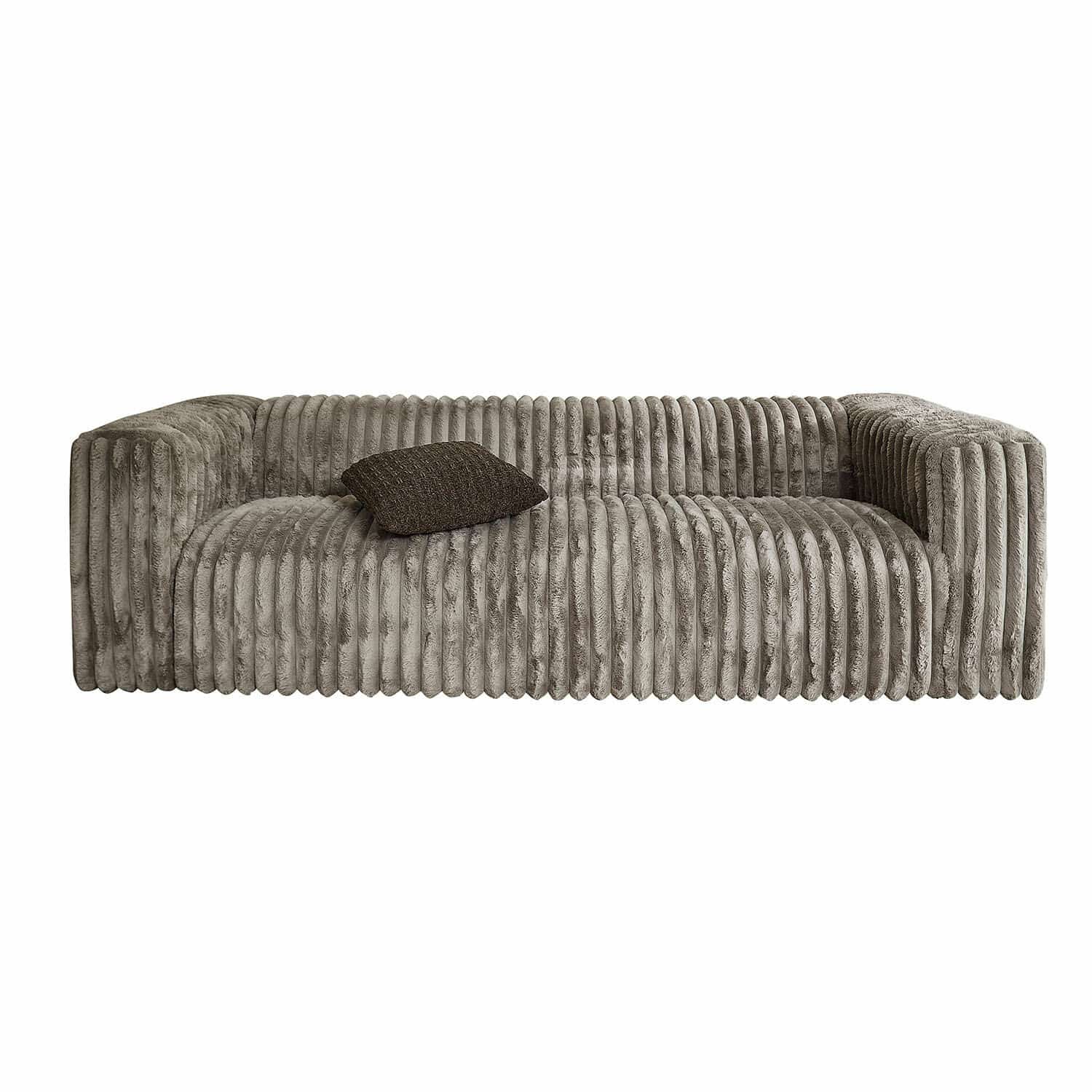Sofá Roucemont Sofá gris de felpa suave con costuras verticales y cojín decorativo oscuro