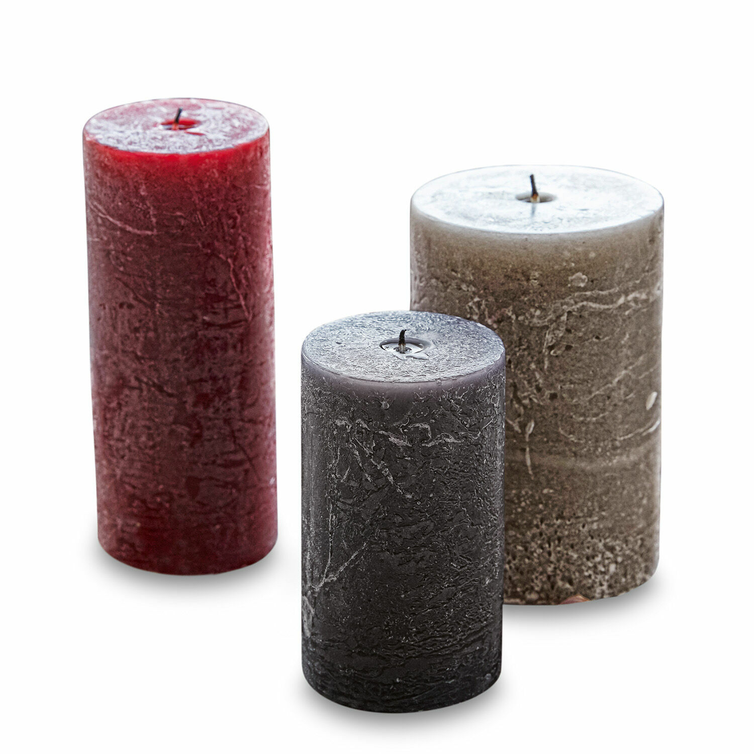Set de 3 velas Pretin de colores con textura rústica para decoración interior
