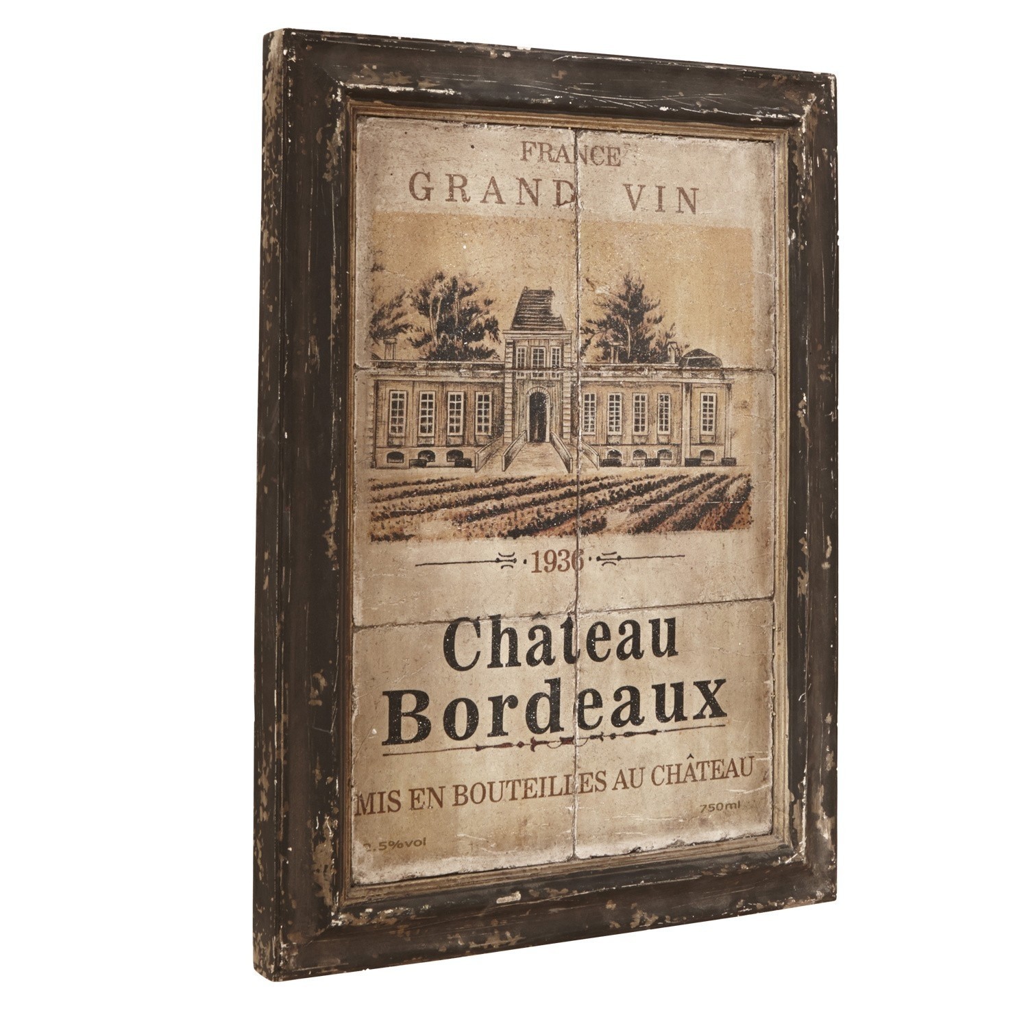 Cuadro Château Bordeaux Cuadro vintage Chateau Bordeaux con marco de madera oscura para decoración de interiores