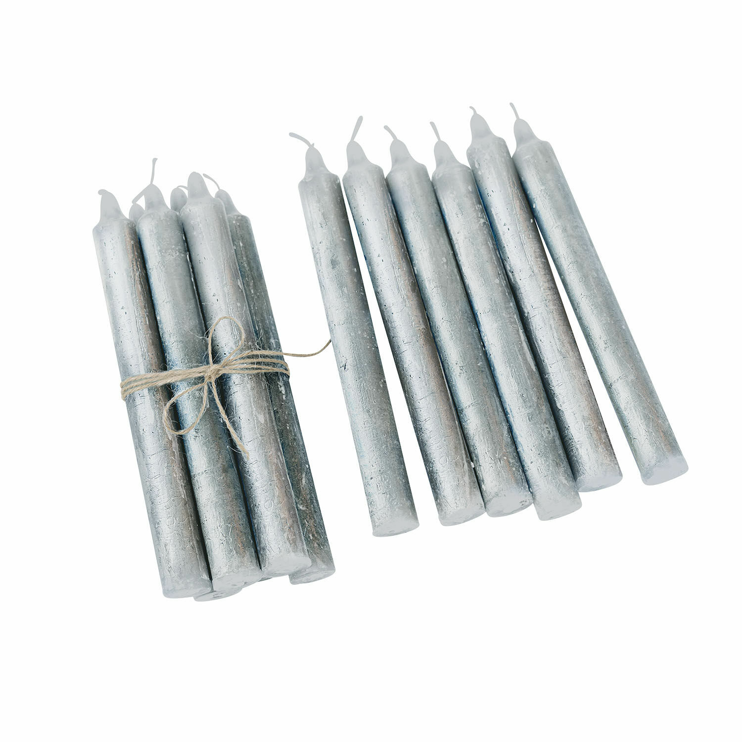 plata Set de 12 velas Bauceau plateadas de cera natural, decoración elegante para el hogar.