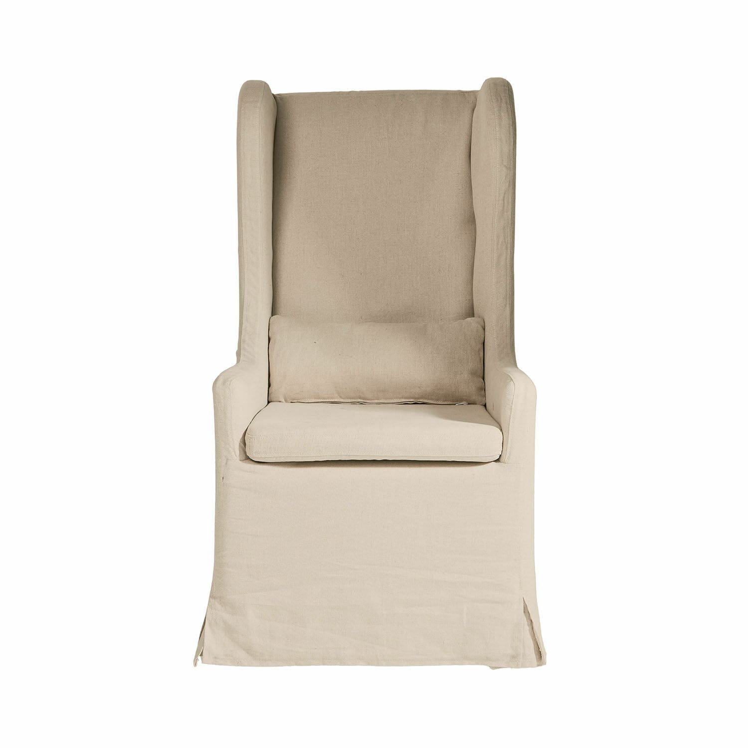 Silla con ruedas Belmarina Sillón orejero beige de tela de lino, cómodo y elegante para salón, diseño suave
