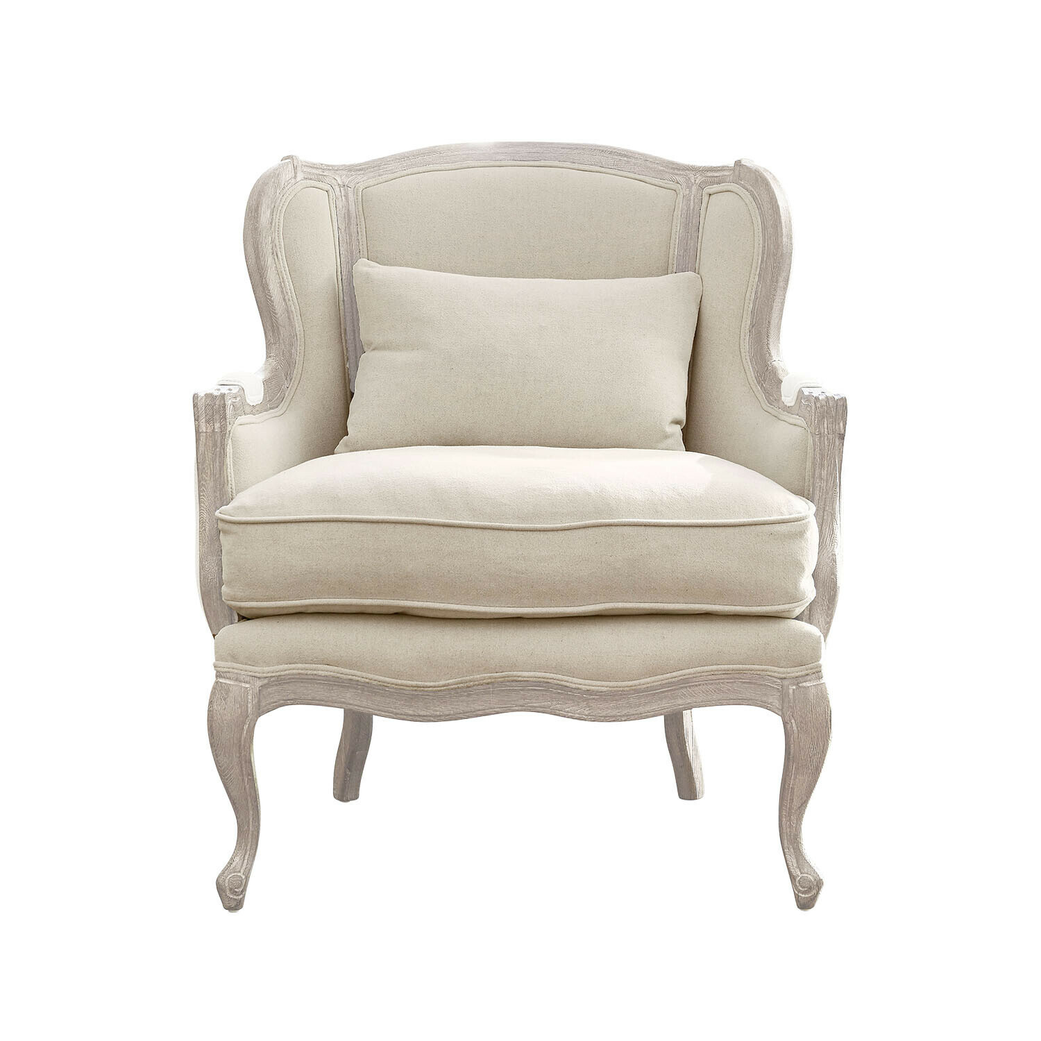 blanco Sillón Kingswinford clásico de madera clara y tela crema, asiento cómodo para salón elegante
