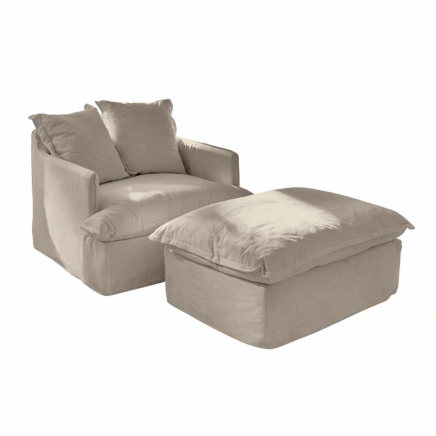 gris Sillón Avignon gris de tela con reposapiés, mueble cómodo para salón y descanso