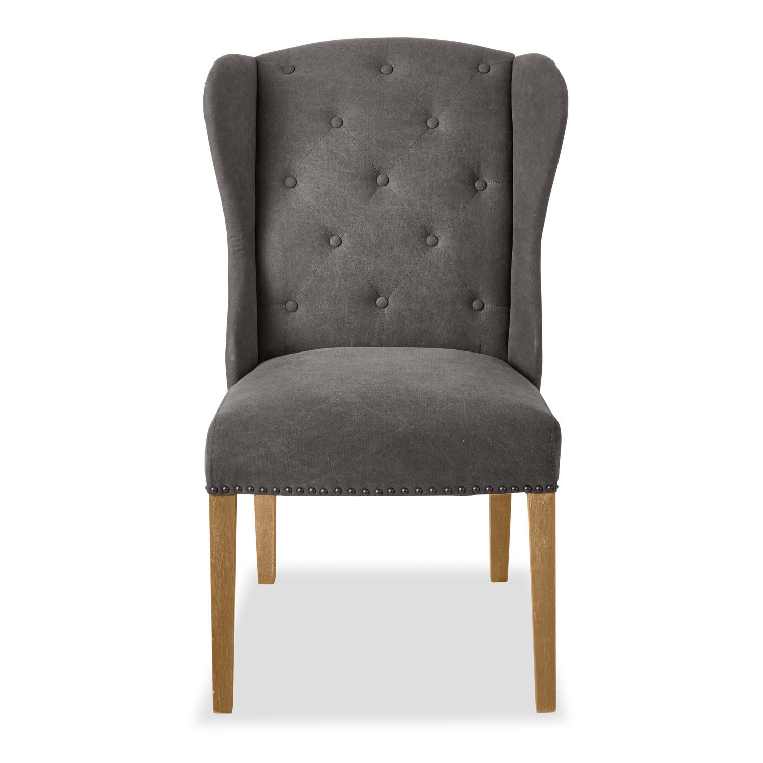 antracita Sillón Remi en antracita con tapicería de microfibra y patas de madera, mueble elegante para salón