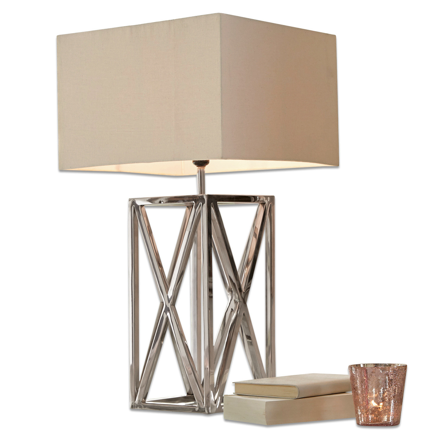 Lámpara de mesa Foix Lámpara de mesa moderna con base metálica y pantalla beige, iluminación y decoración de interiores
