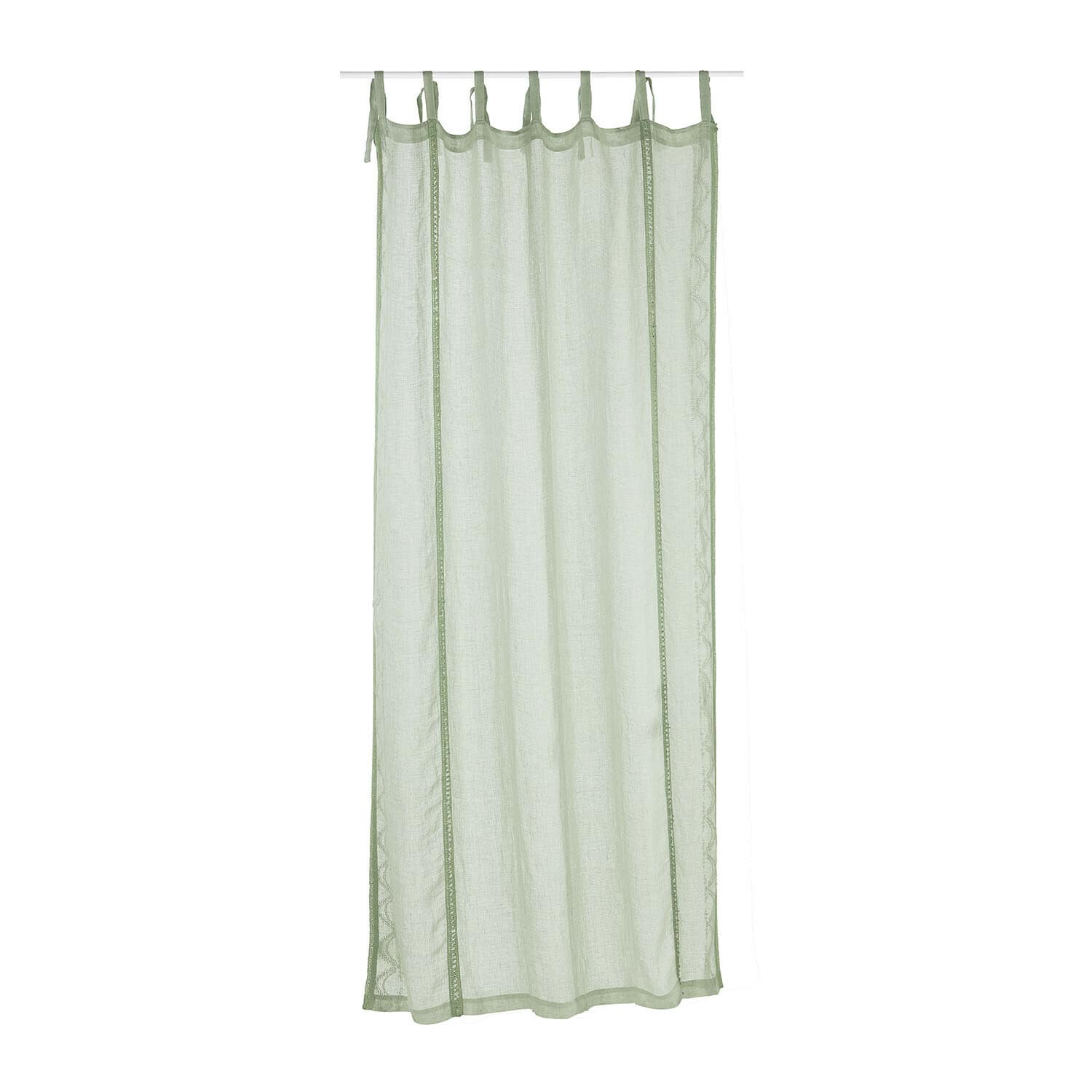 Cortina Atlantropa Cortina ligera verde de lino con bordado delicado y lazos para colgar, decoración de ventana