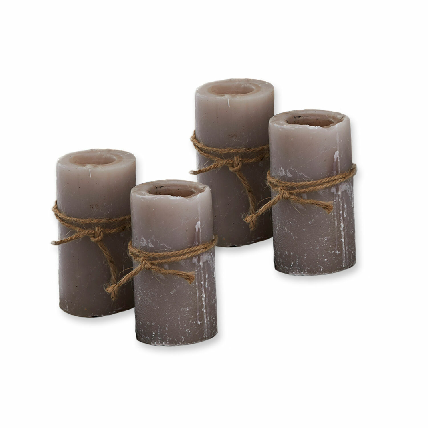 Set de 4 velas Braga Conjunto de cuatro velas de cera gris con cuerda decorativa para decoración interior