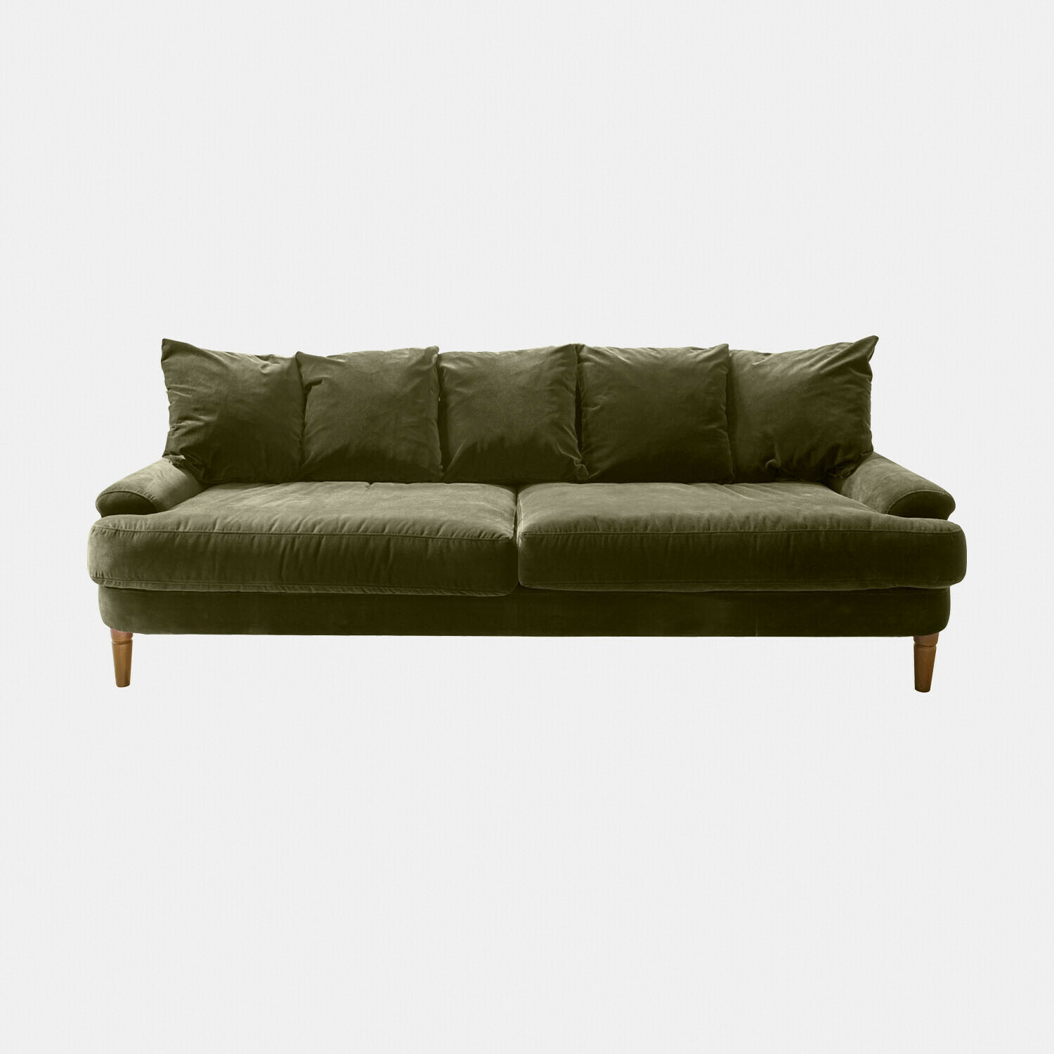 verde Sofá verde Rivermere de tela suave con cojines y patas de madera para salón cómodo